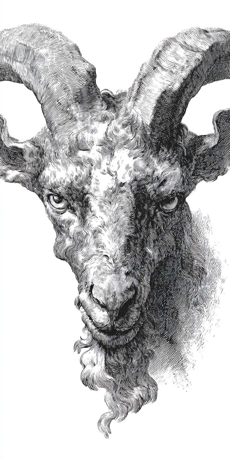 Demonic Pig-Goat Head Engraving