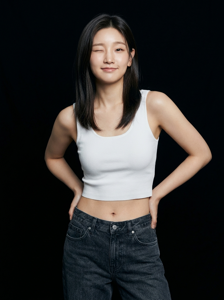 Playful Winking Studio Fashion Portrait