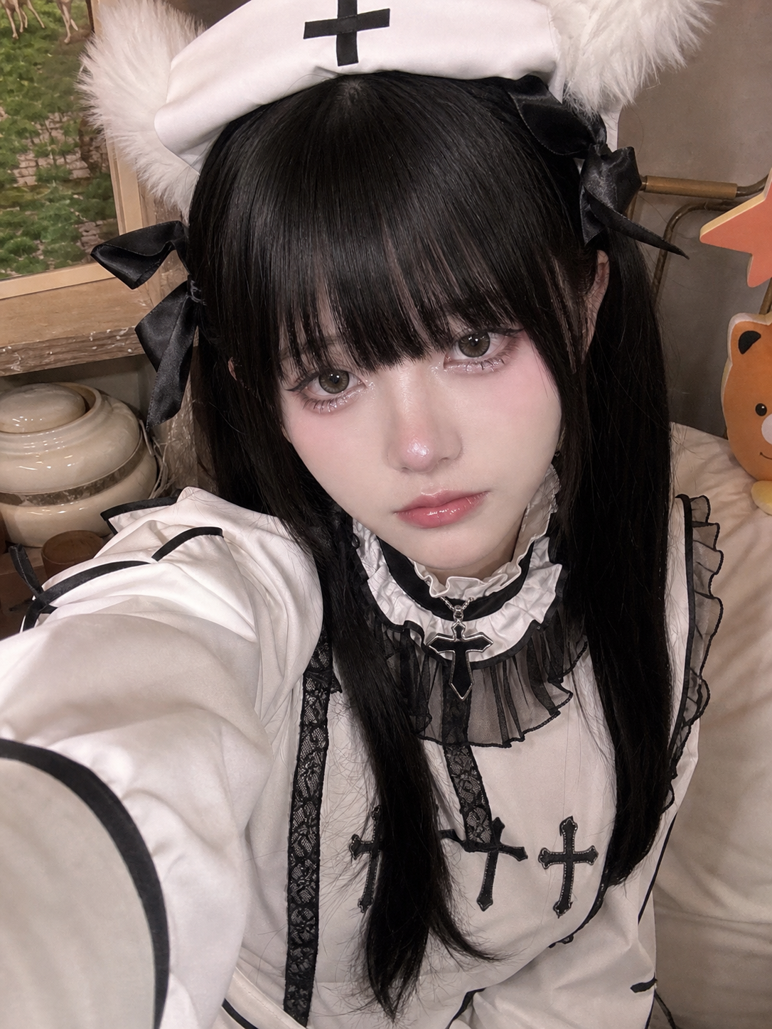 Gothic Nurse Bunny Cosplay Selfie