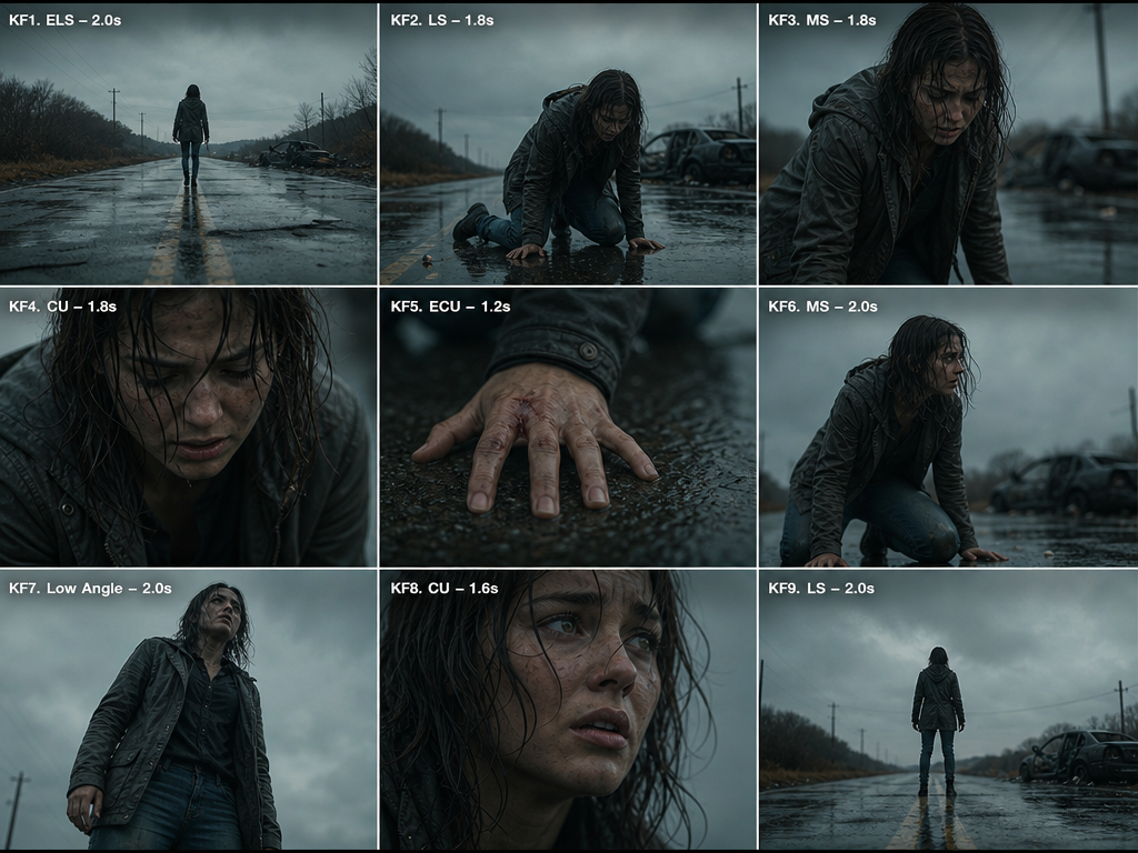 Filmisches Storyboard-Kontaktblatt nach Referenz
