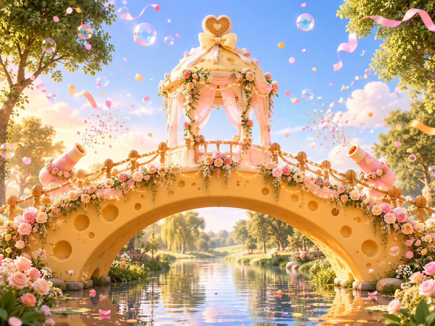 Свадебный праздник на сырном арочном мосту