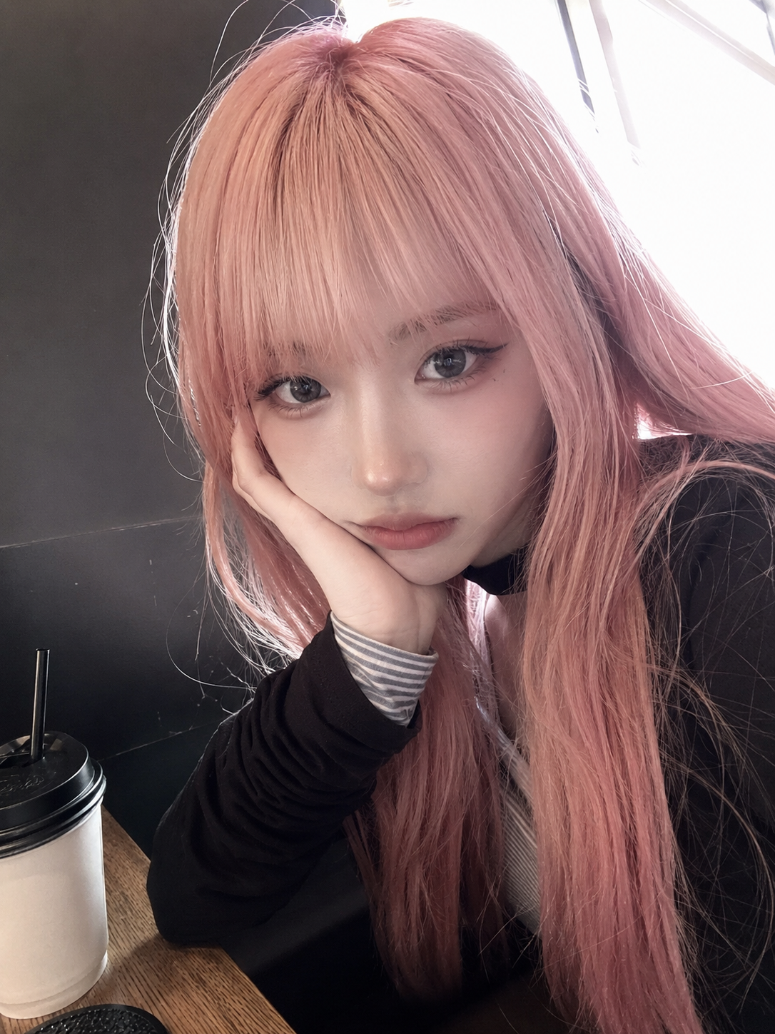 Pastel Pink-Haired Café Selfie