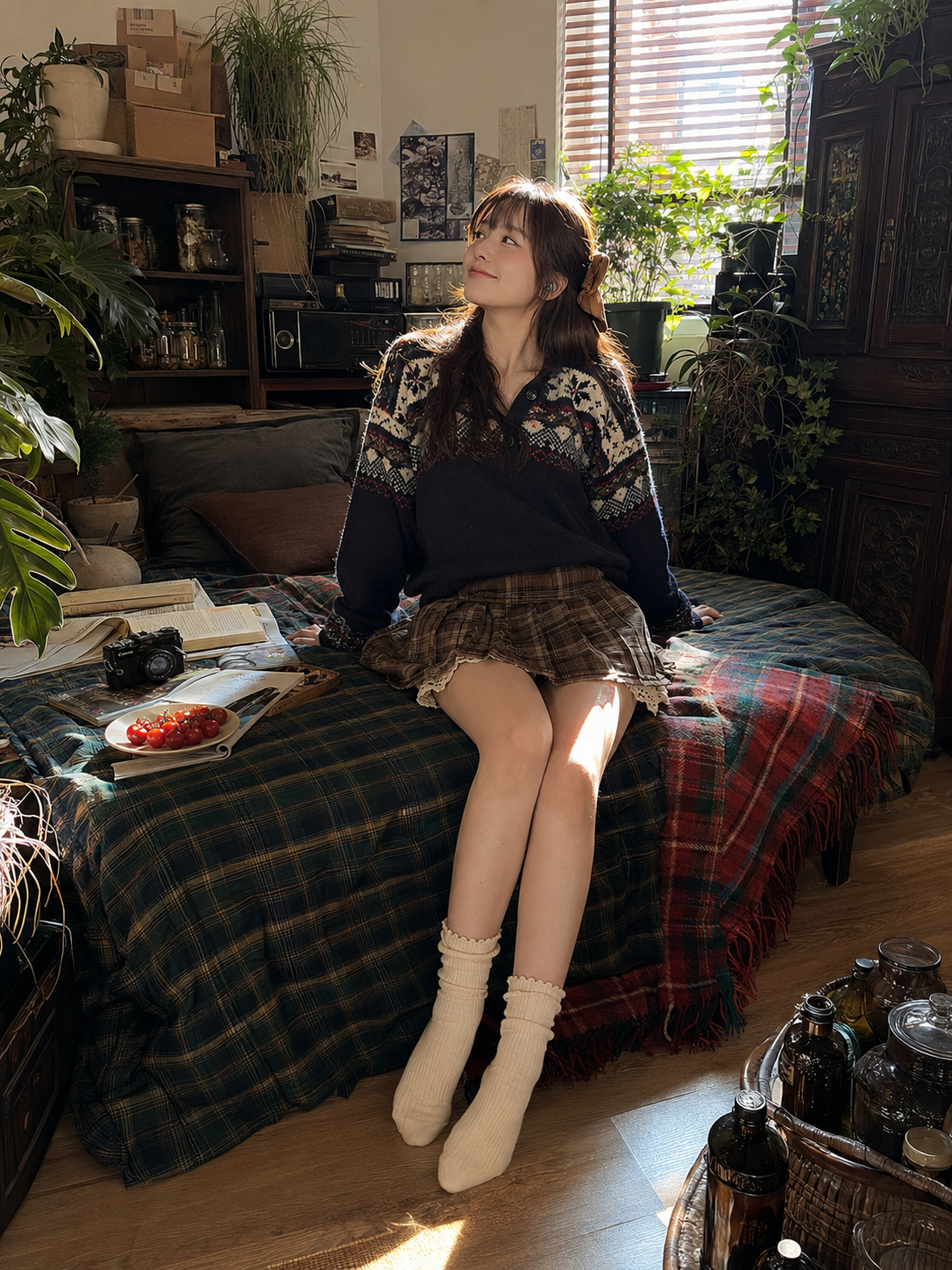 Sunlit Vintage Bedroom Portrait