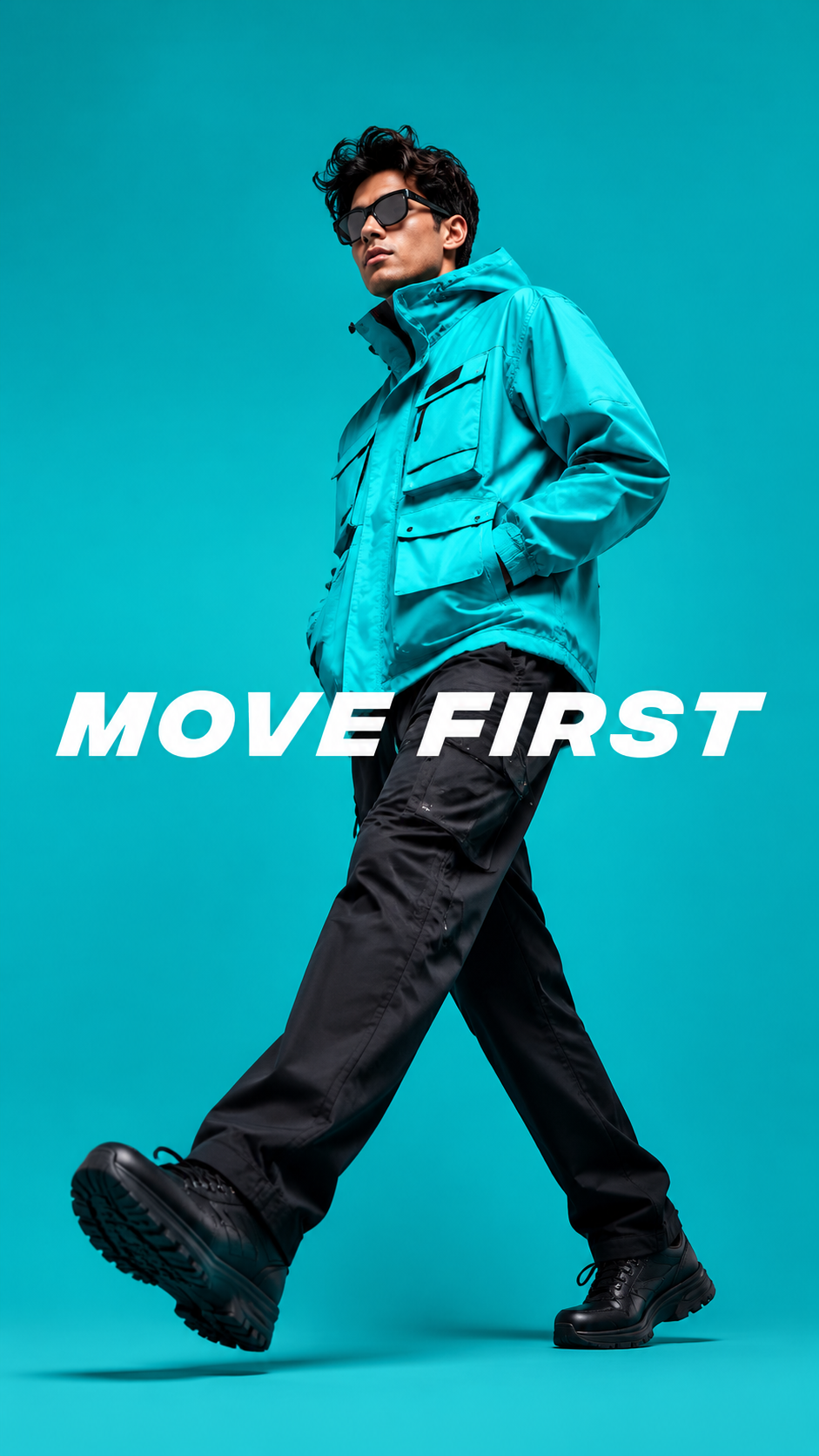 Türkisfarbene Utility-Kampagne „Move First“