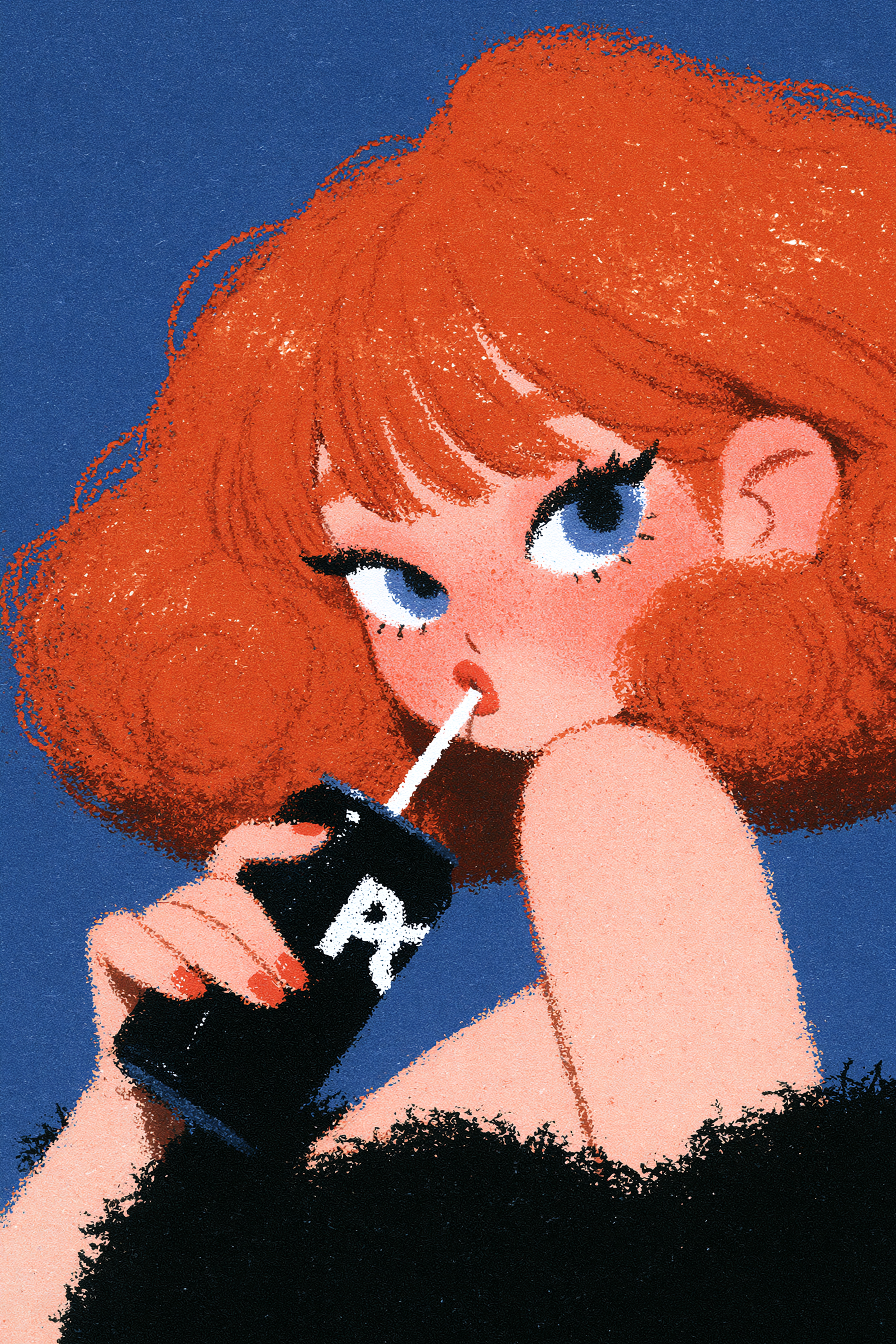 Redheaded Woman Drinking Soda Poster