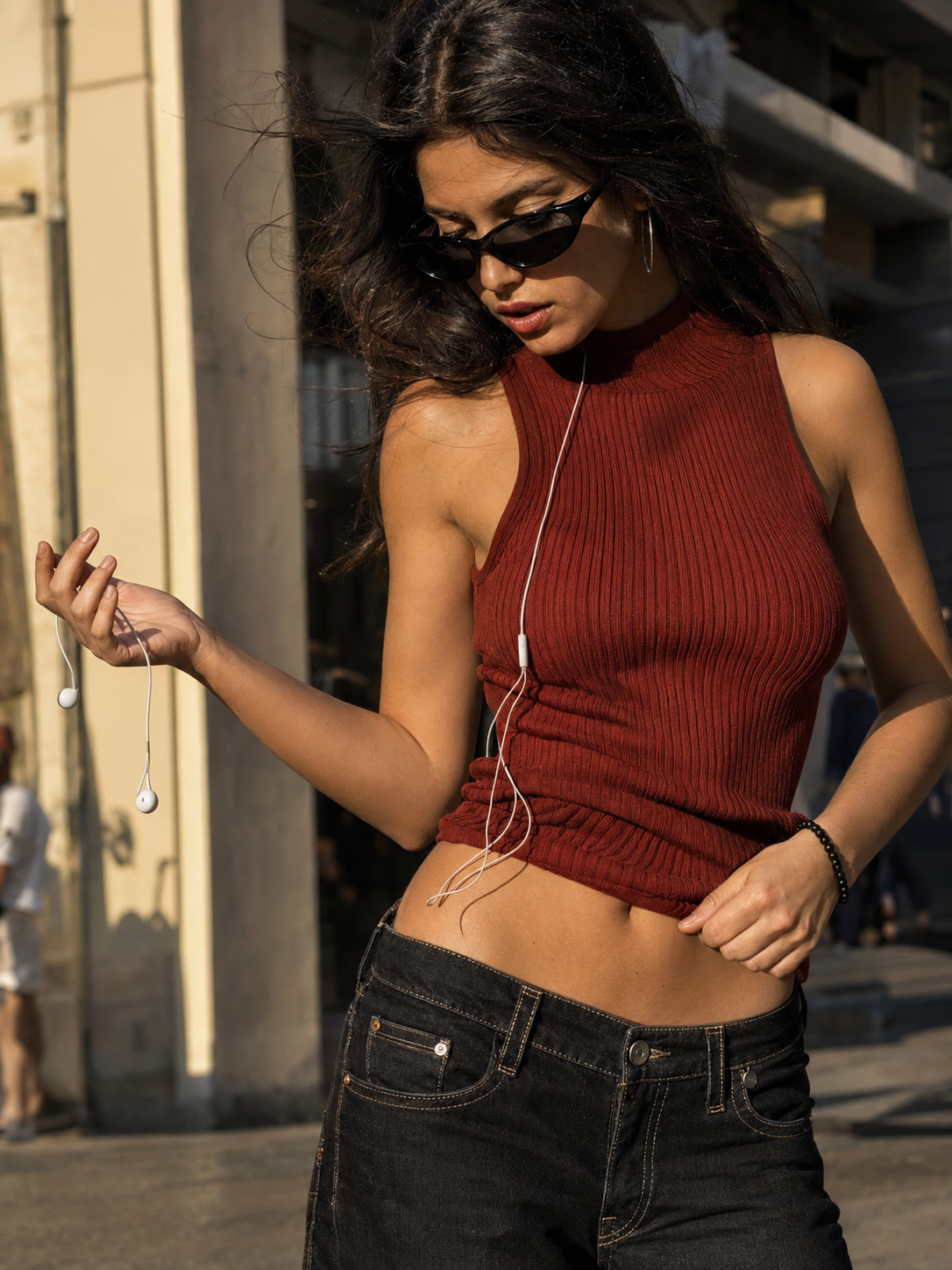 Y2K Street Fashion with Wired Earbuds