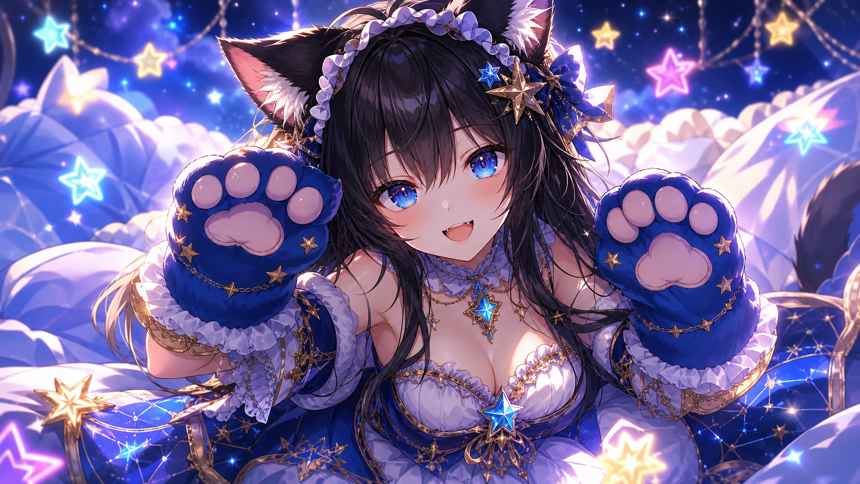 Cat-Eared Idol with Starry Paw Gloves