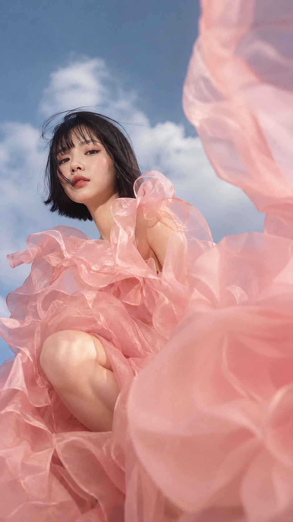 Woman in a Voluminous Pink Cloud Gown