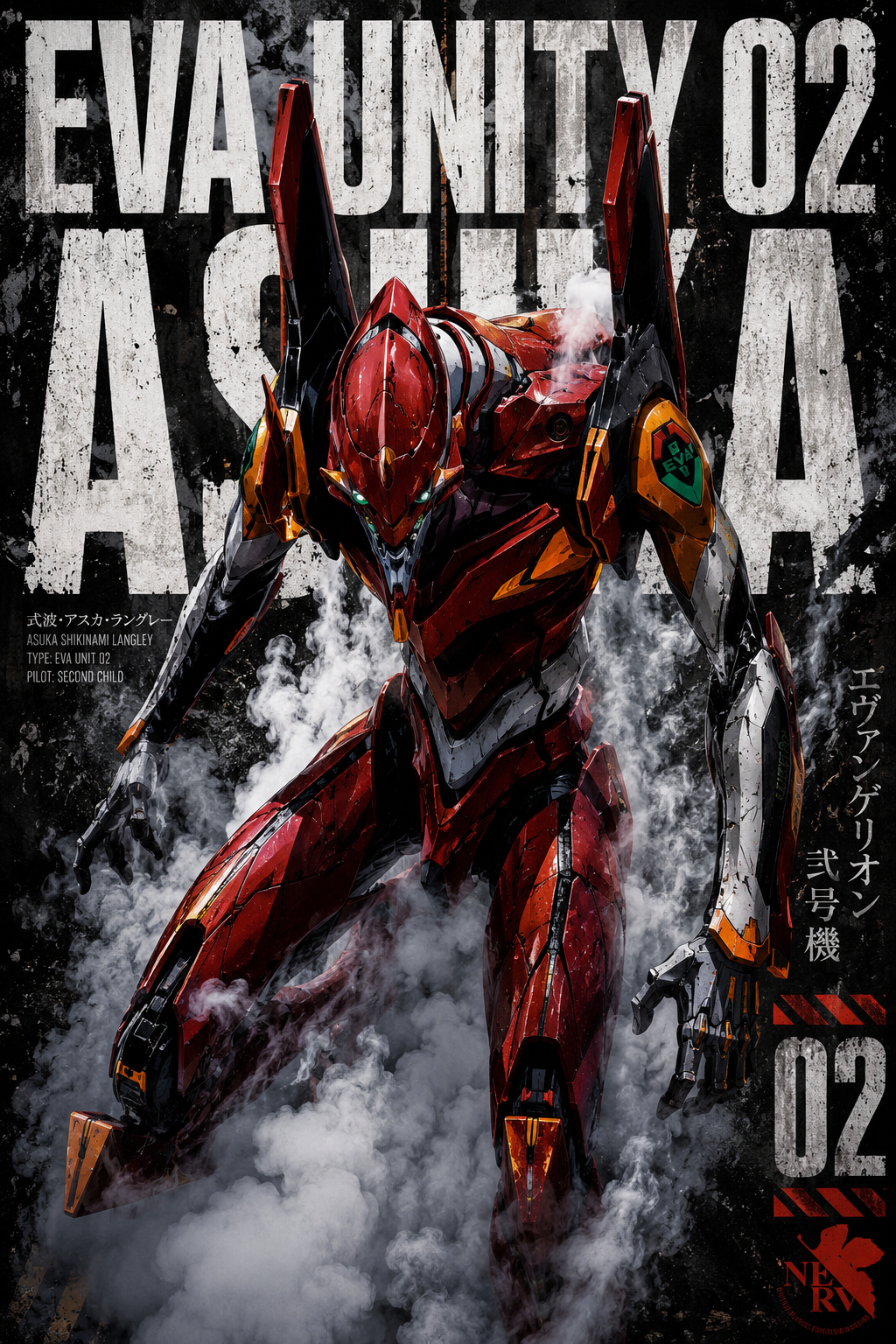 EVA Unit 02 Asuka Grunge Battle Poster