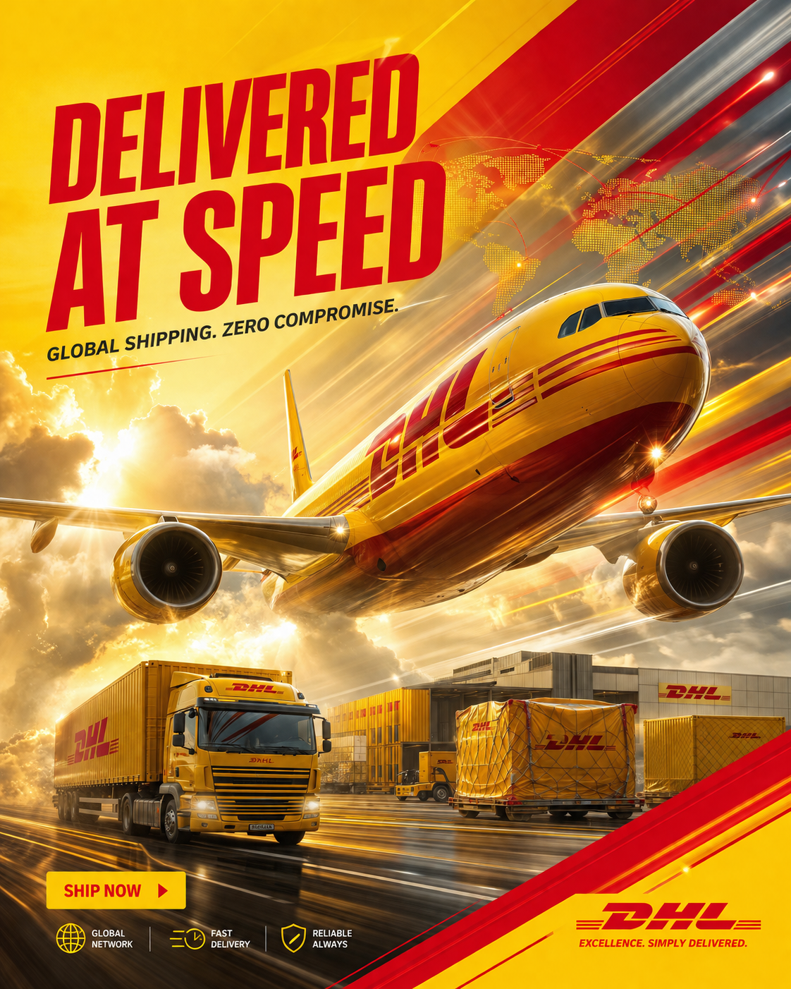 DHL-Kampagnenposter für globale Geschwindigkeit