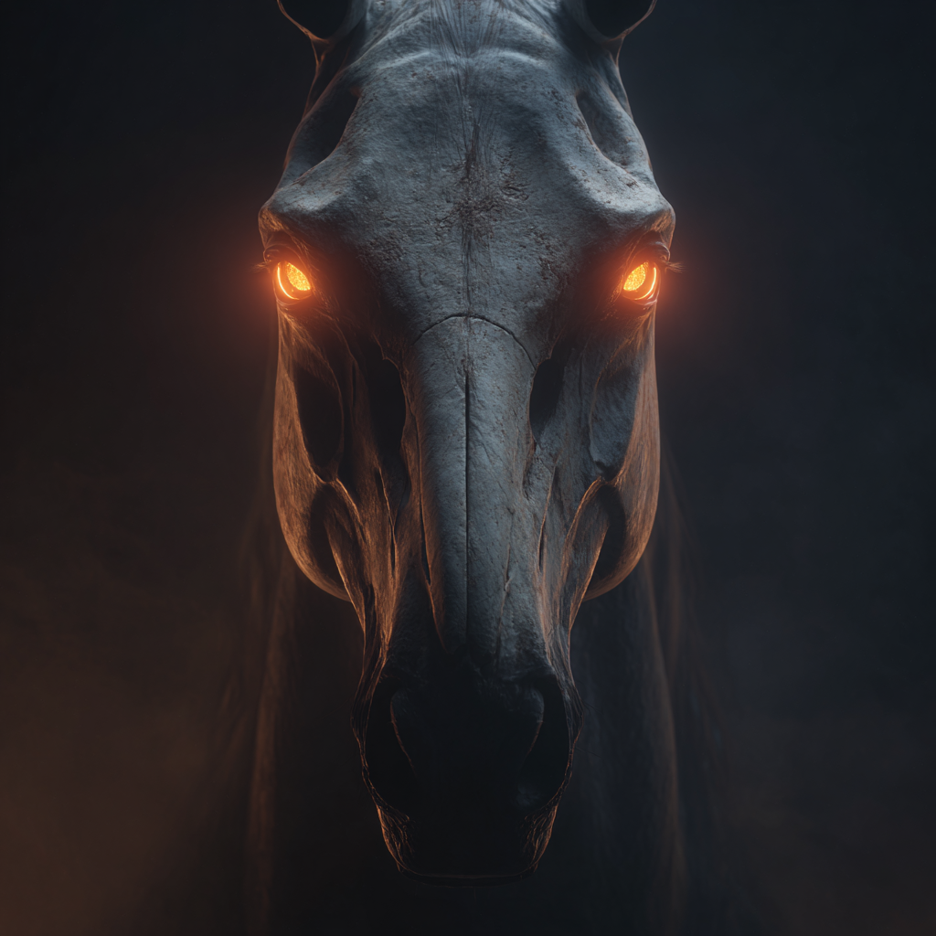 Skull-Muzzled Horse with Orange Eyes