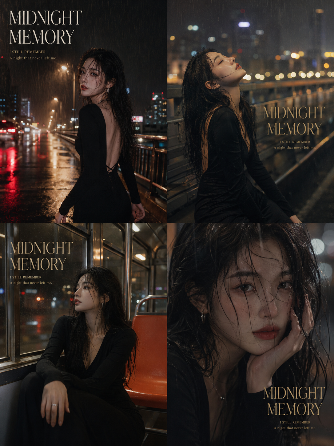 Rain-Soaked Woman Under an Urban Viaduct