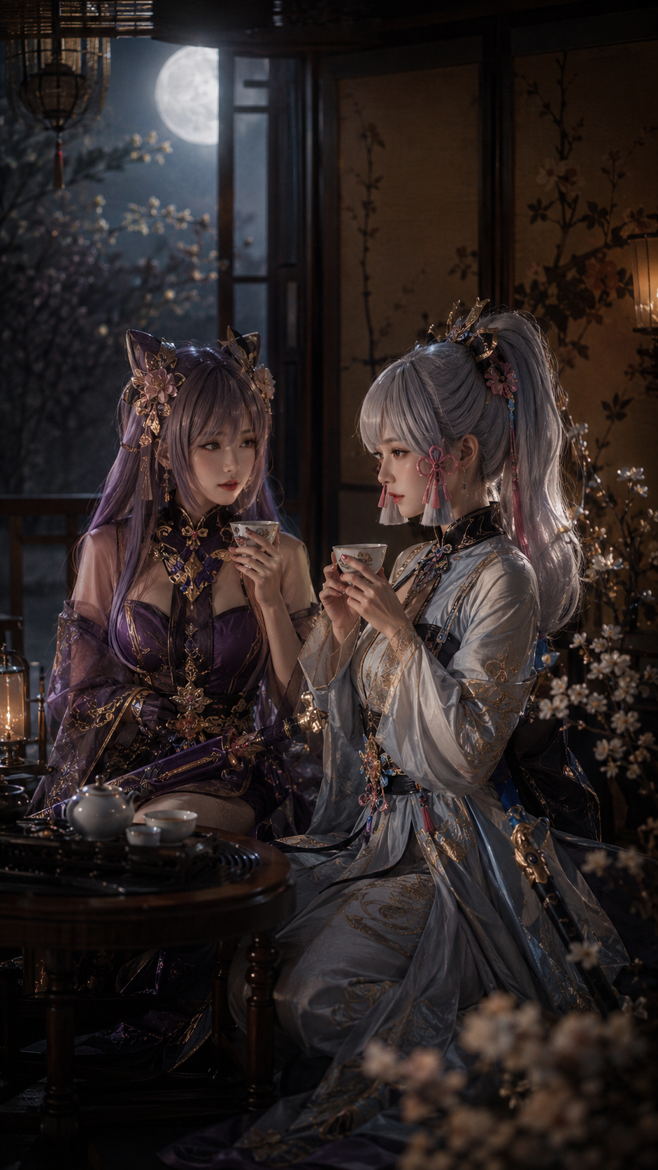 Keqing and Ayaka’s Moonlit Tea Party