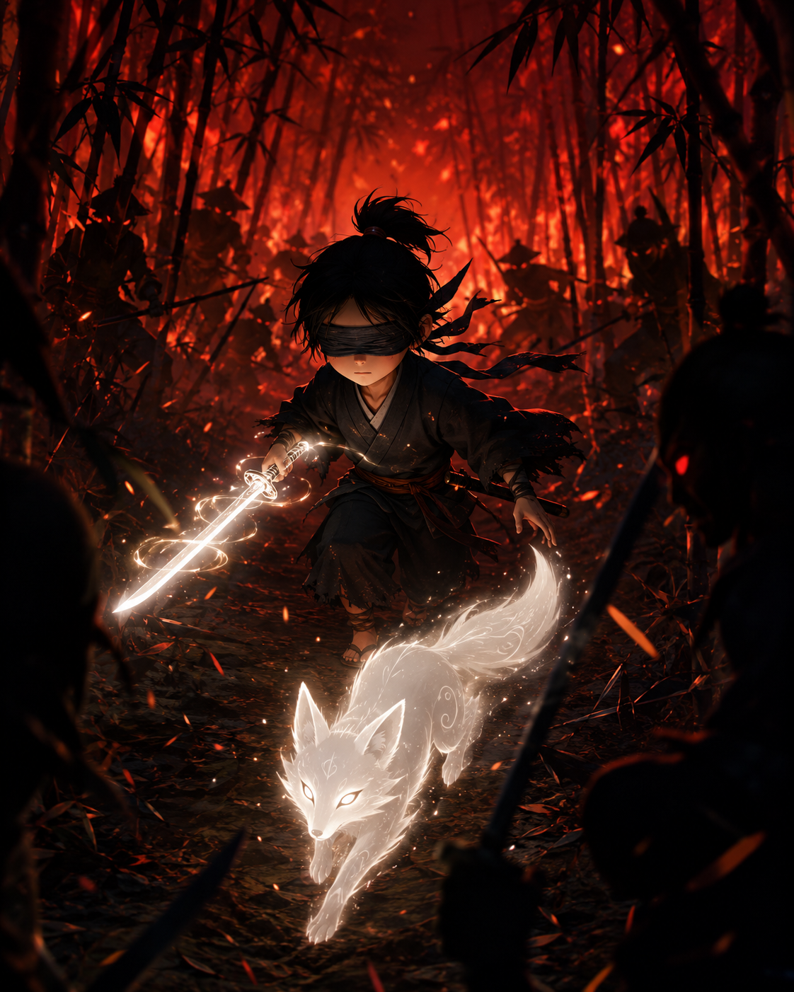 Blind Samurai Following a Spirit Fox