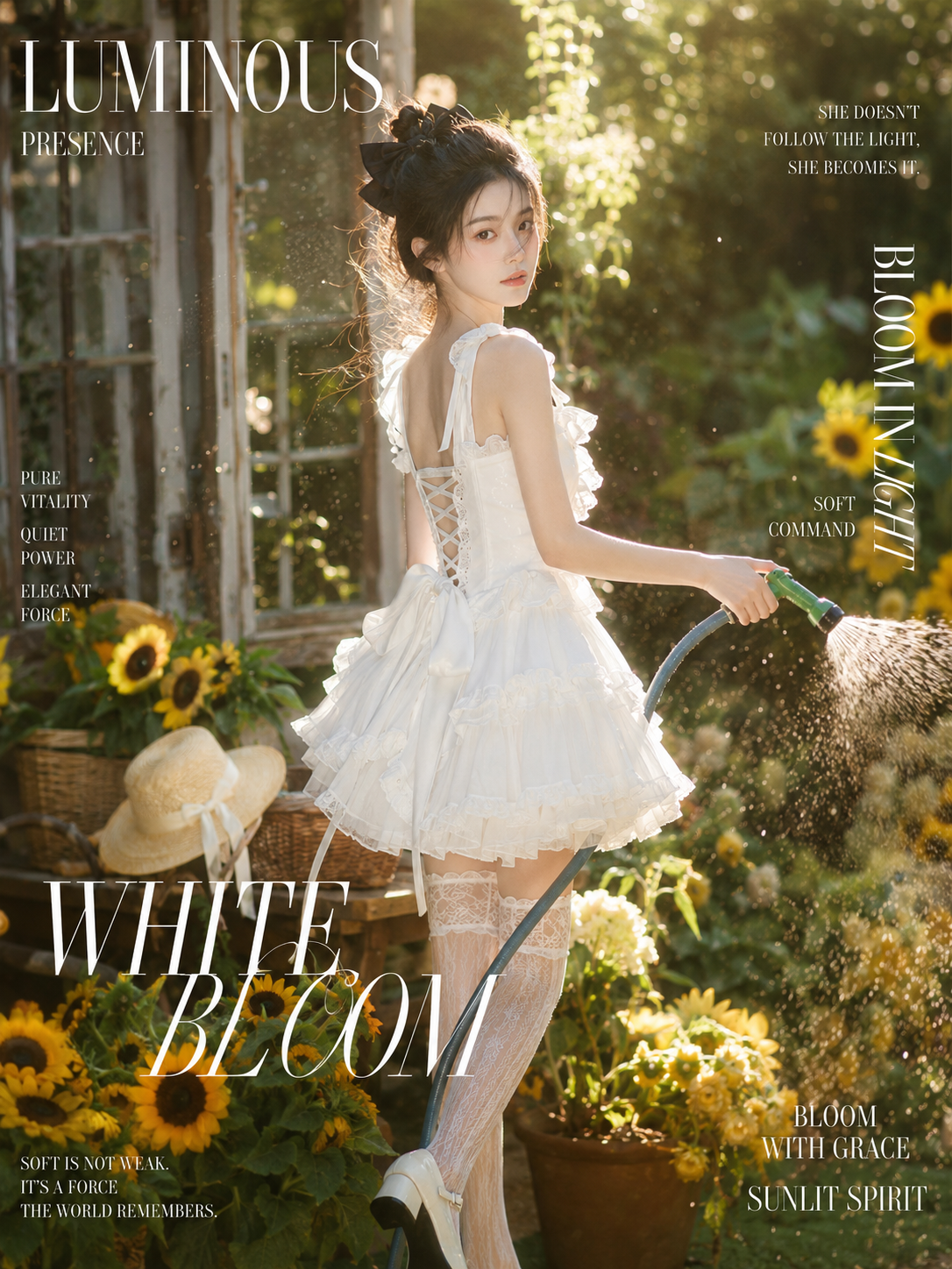 White Bloom in a Sunflower Garden