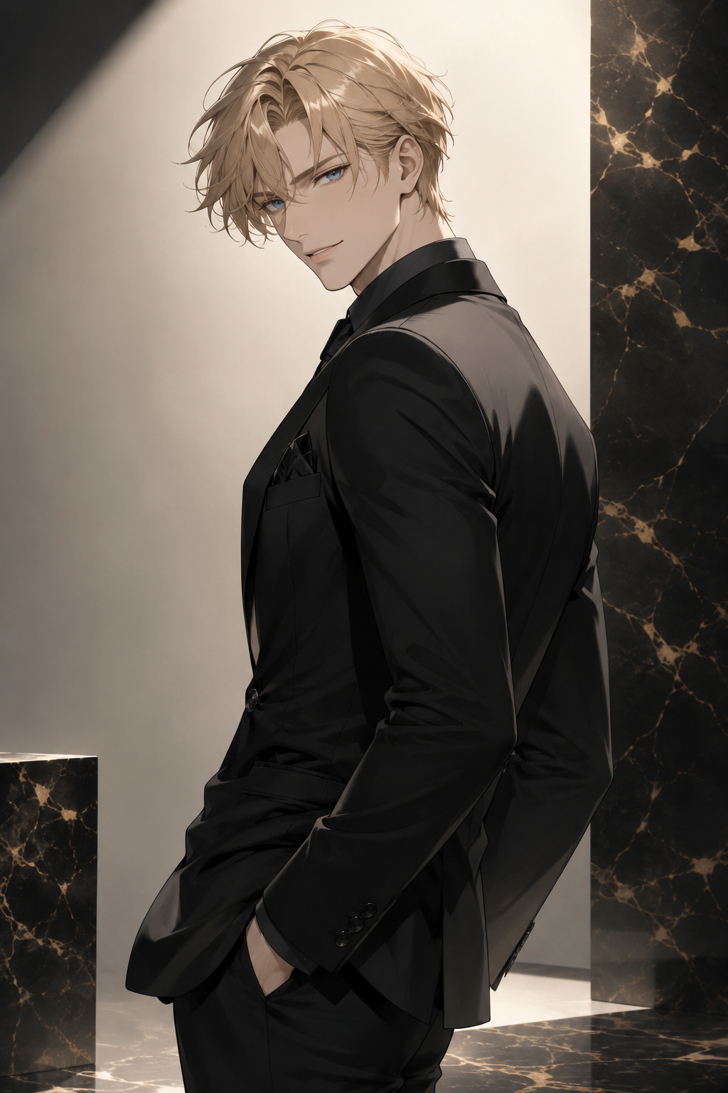 Blond Man in a Tailored Black Suit