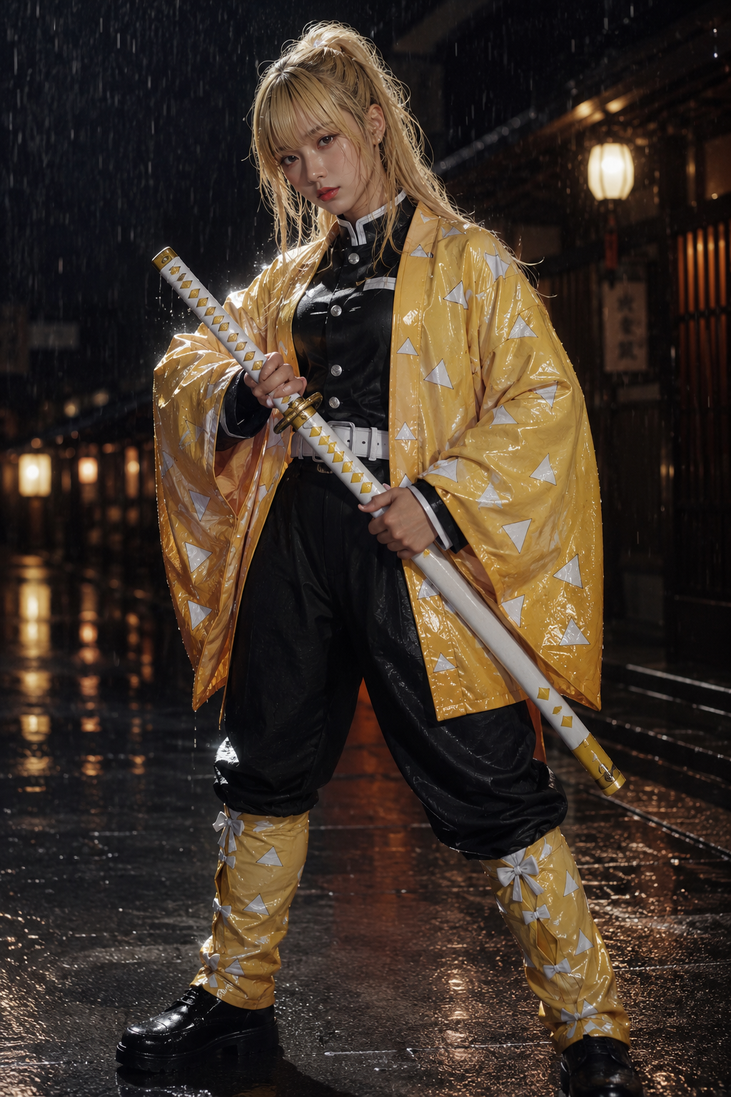Zenitsu Cosplayer in the Rain