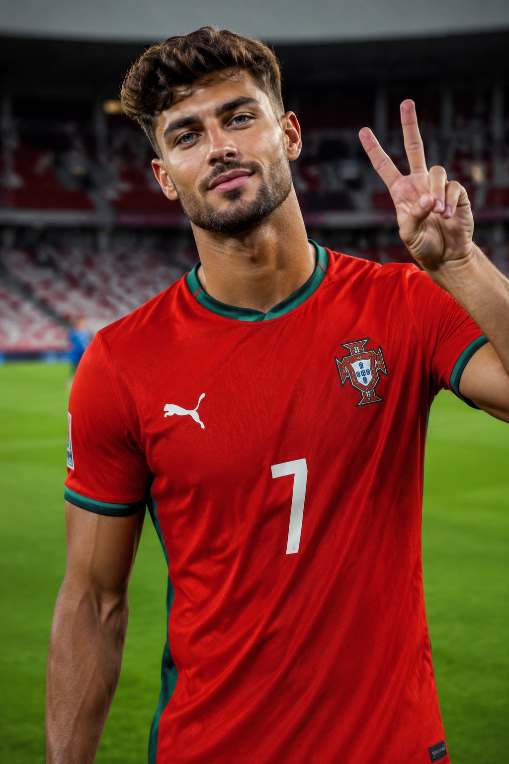 Portuguese Football Player Peace-Sign Portrait