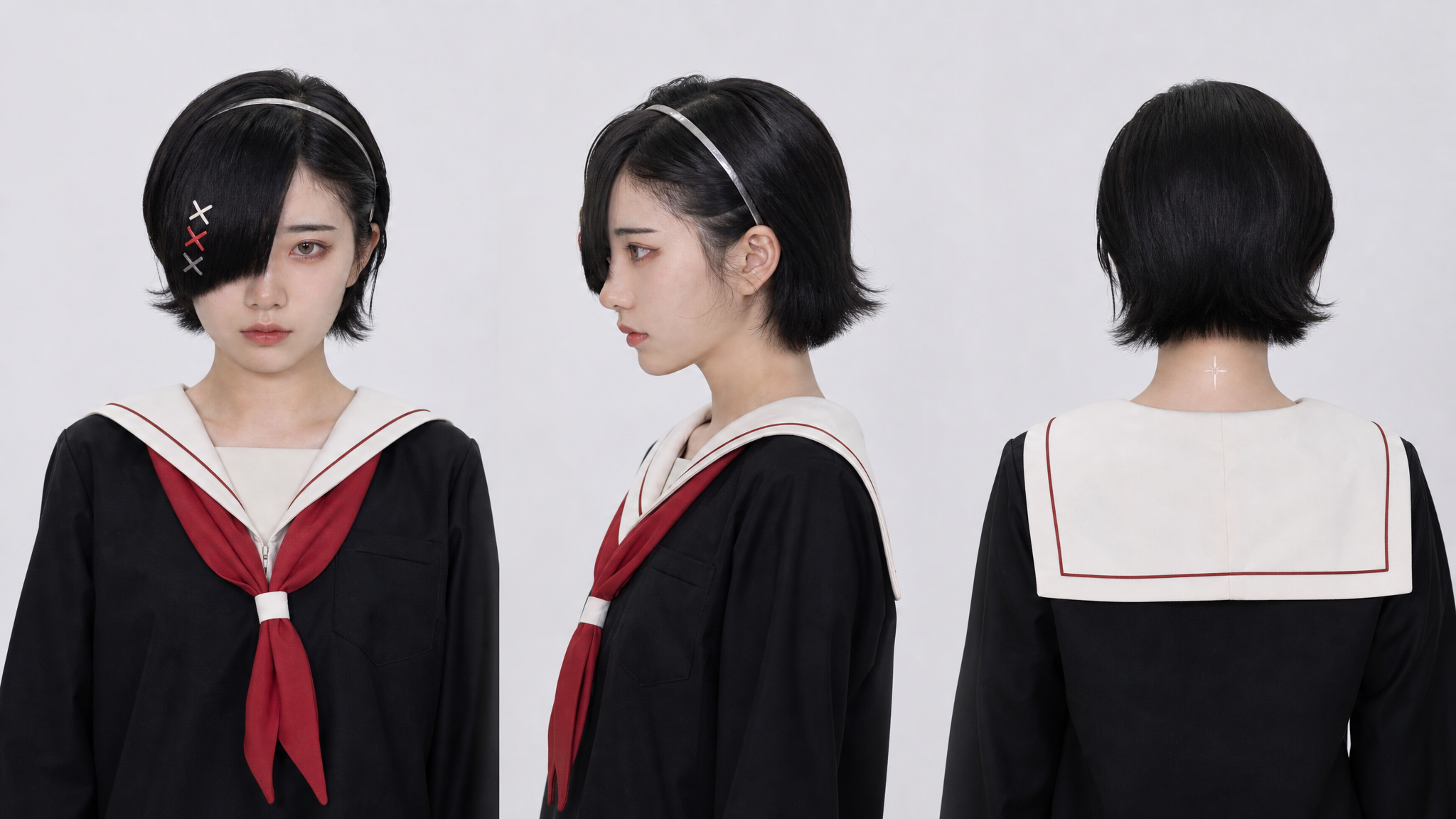 Melancholy East Asian Girl Character Turnaround