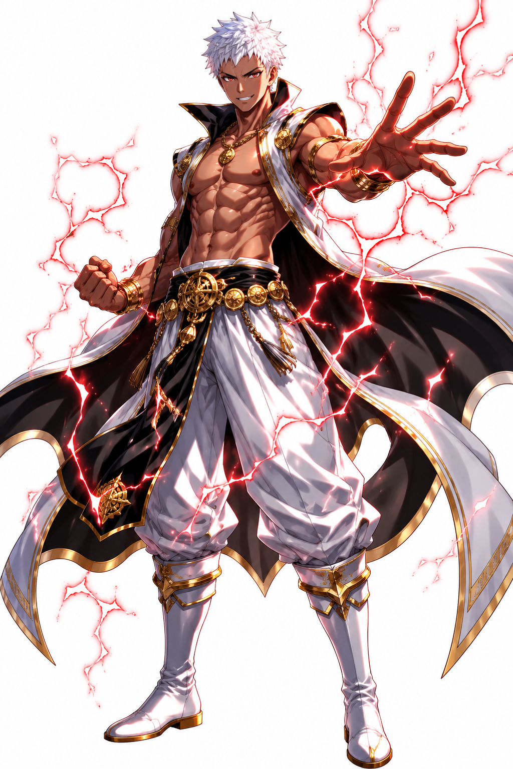 Guerrero anime de cabello blanco y ojos rojos