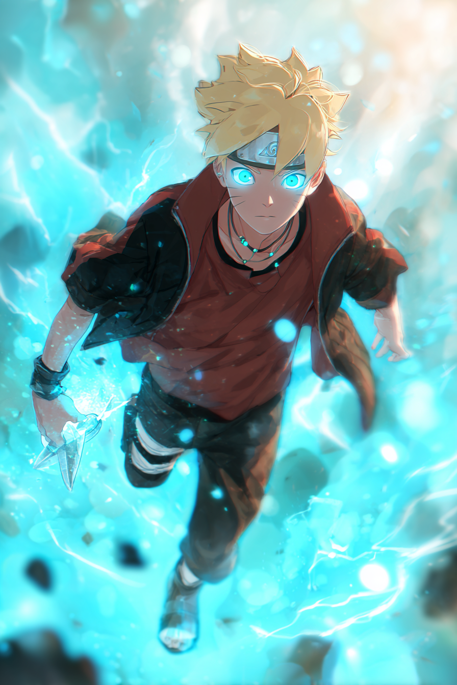 Blonder Ninja mit blauen Augen
