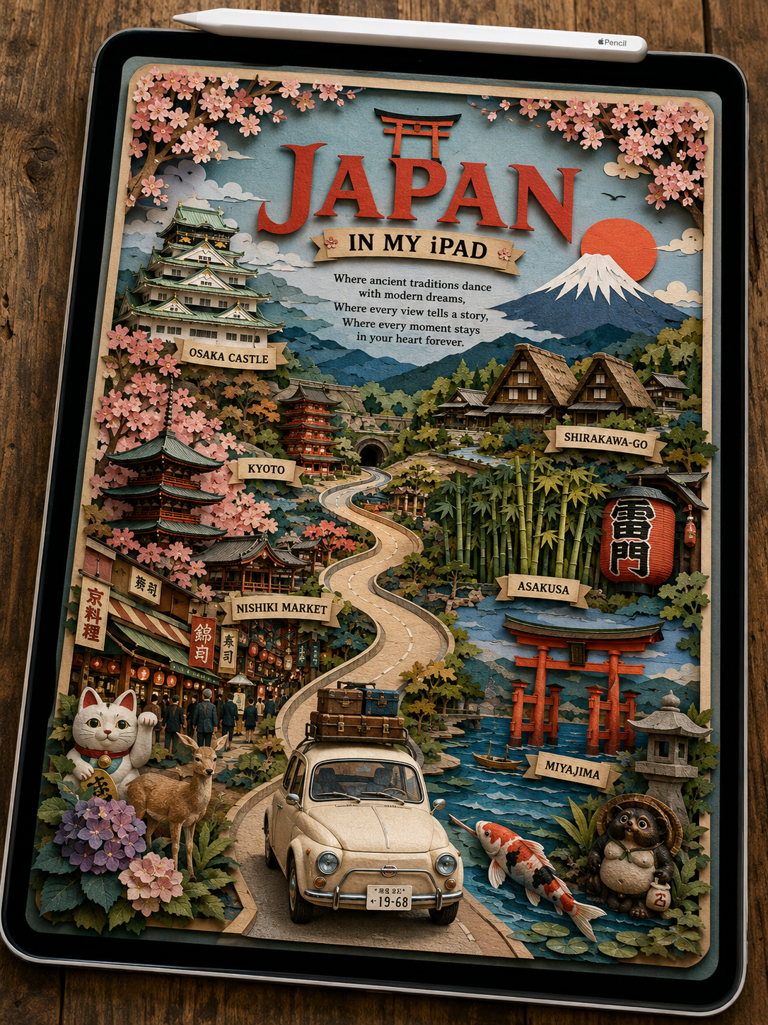Paper-Cut Travel Diorama on an iPad