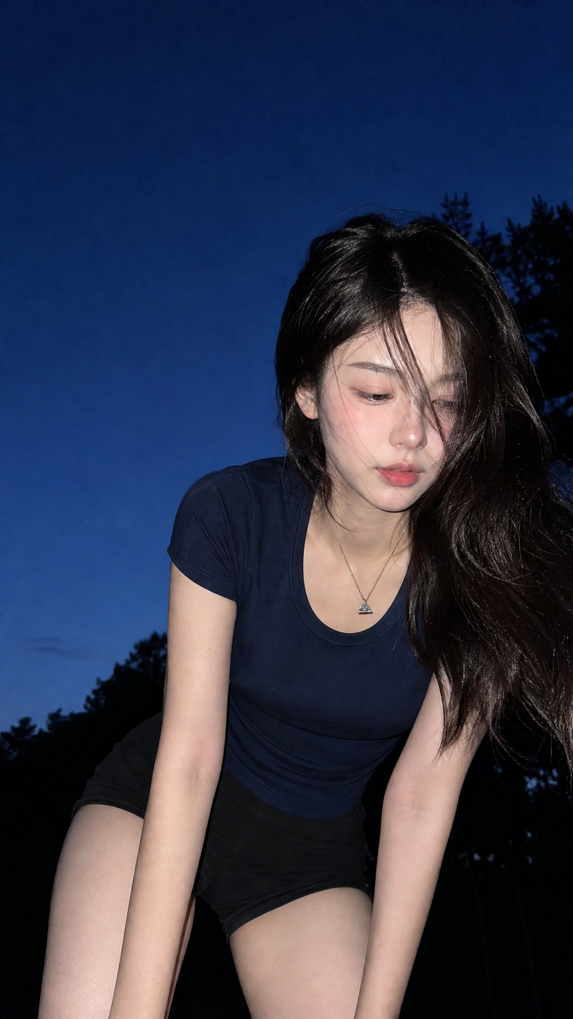 Dusk Flash Portrait Under a Deep Blue Sky