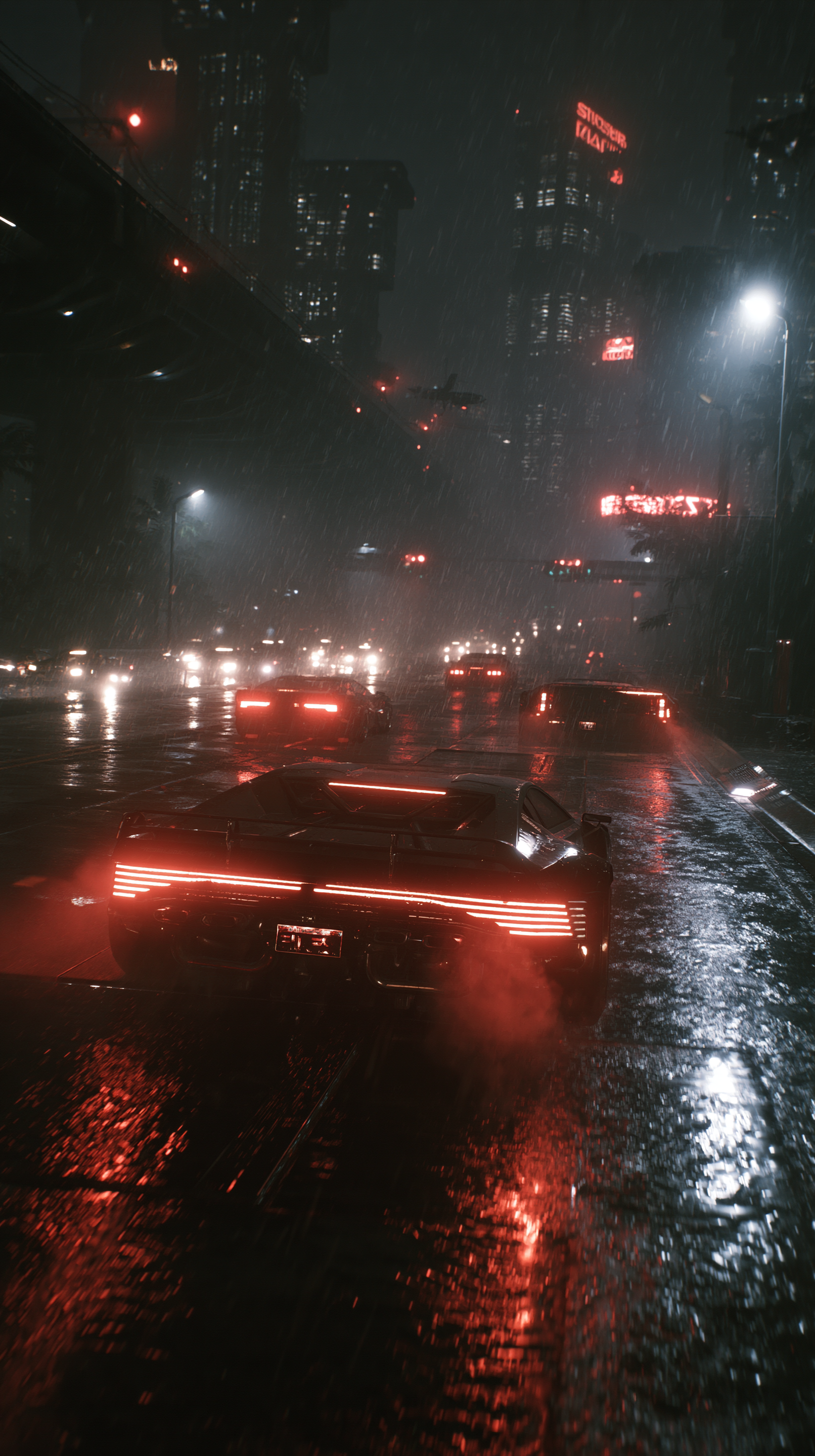 Cyber City with Future Car and Drones