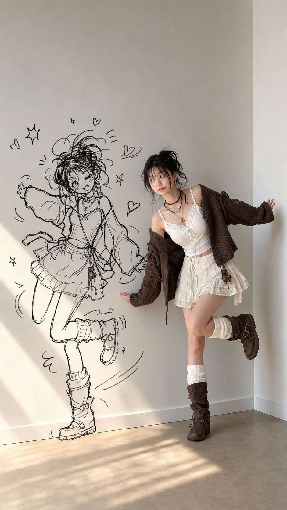 Mischievous Portrait with Doodle Shadow