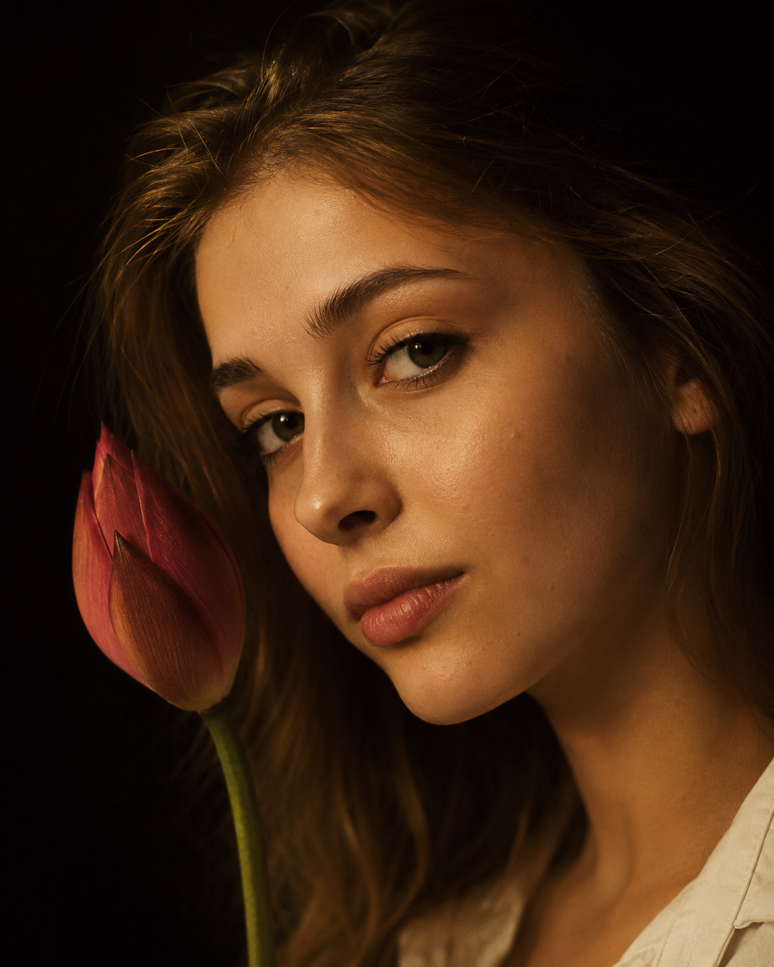 Red Lotus Portrait in Rembrandt Light