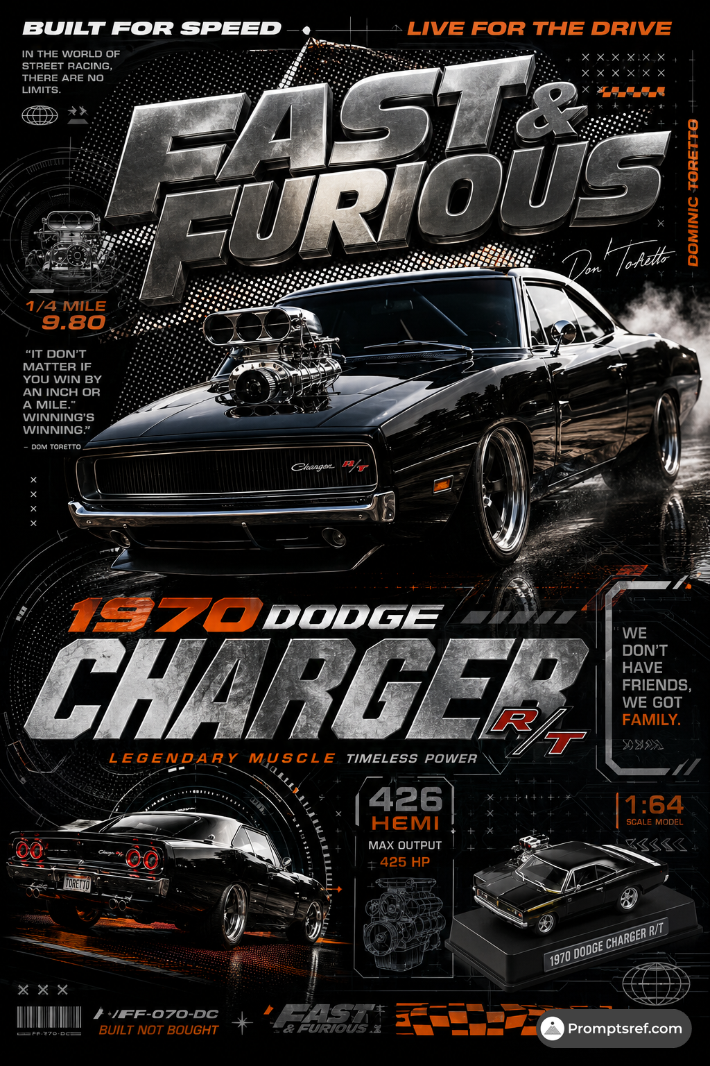 Black 1970 Charger Futurist Poster