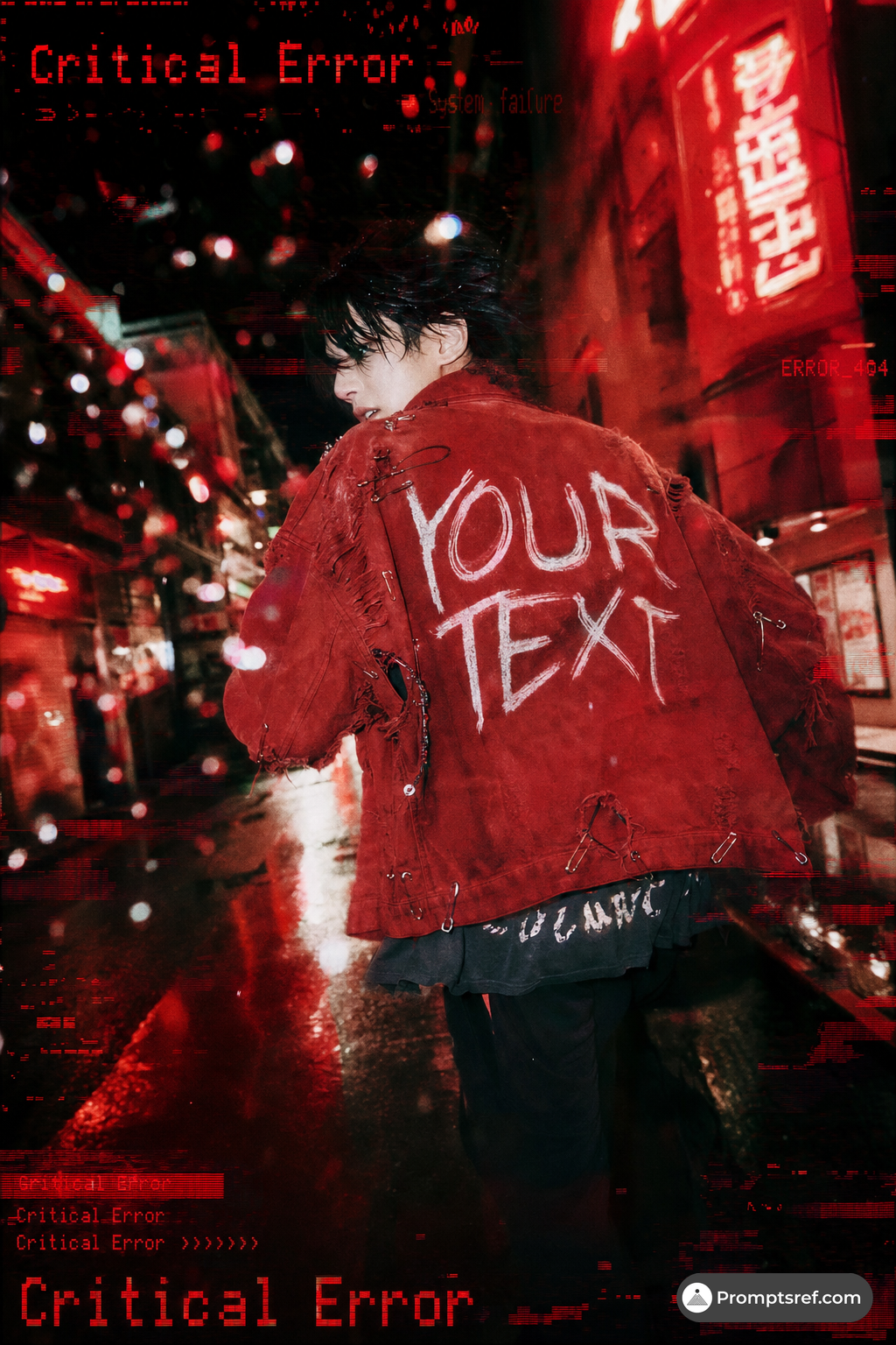 Crimson Jacket in Rainy Neo-Tokyo