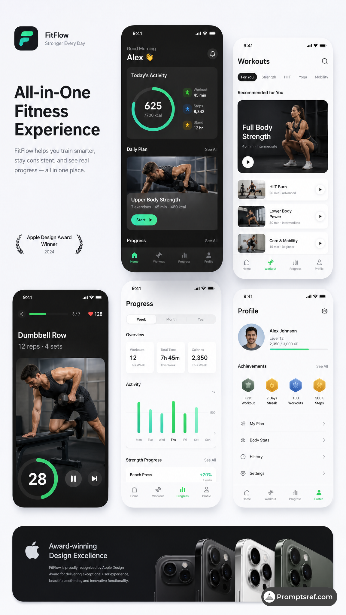 获奖级健身 App 界面展示