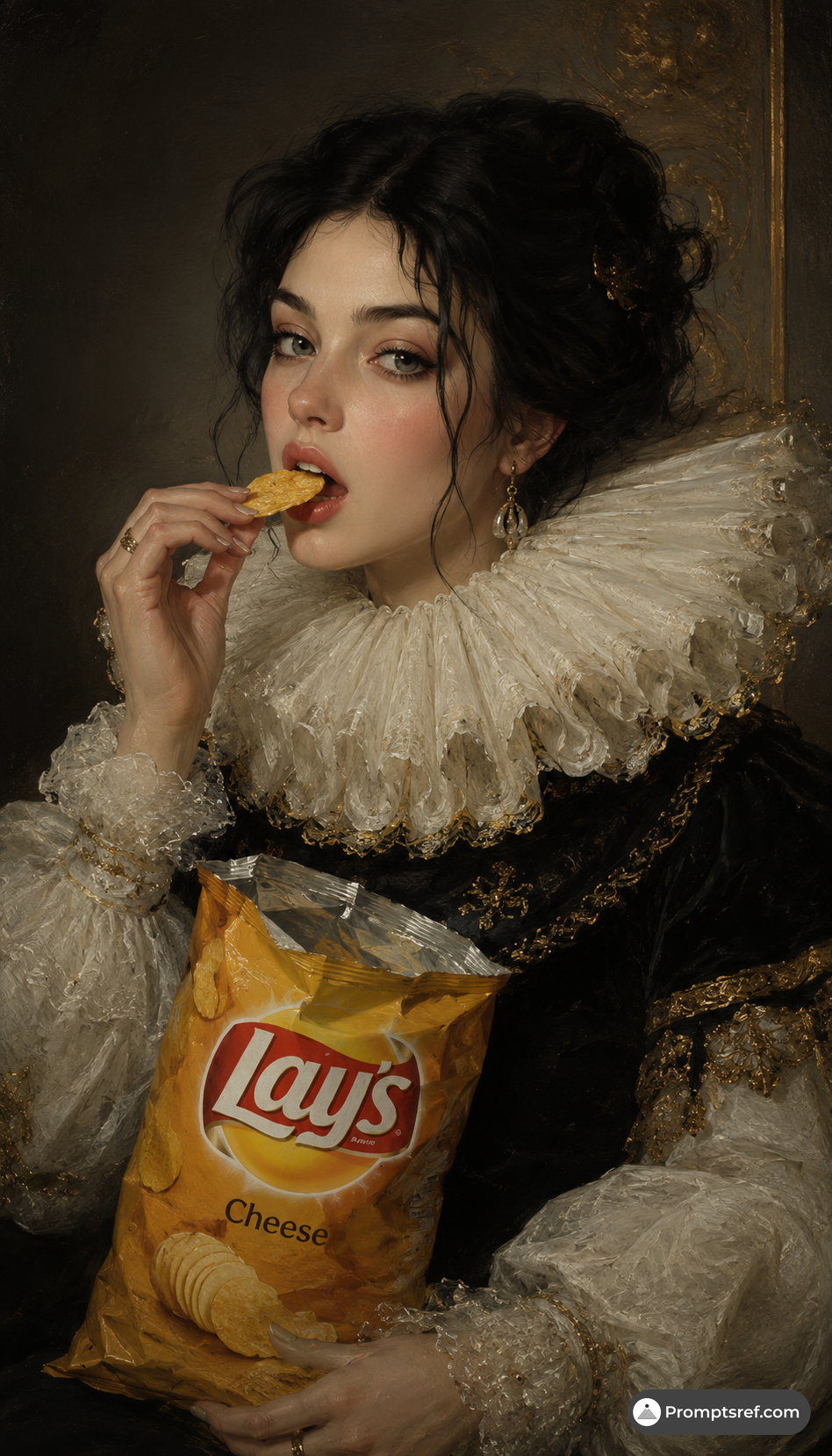 Old-Master Woman Eating Chips