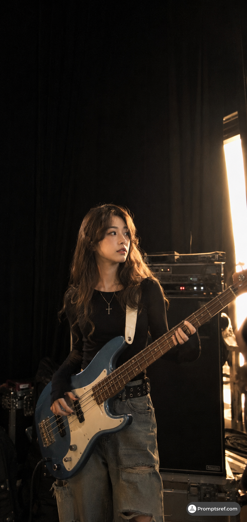 Bassist in a Dark Rehearsal Room
