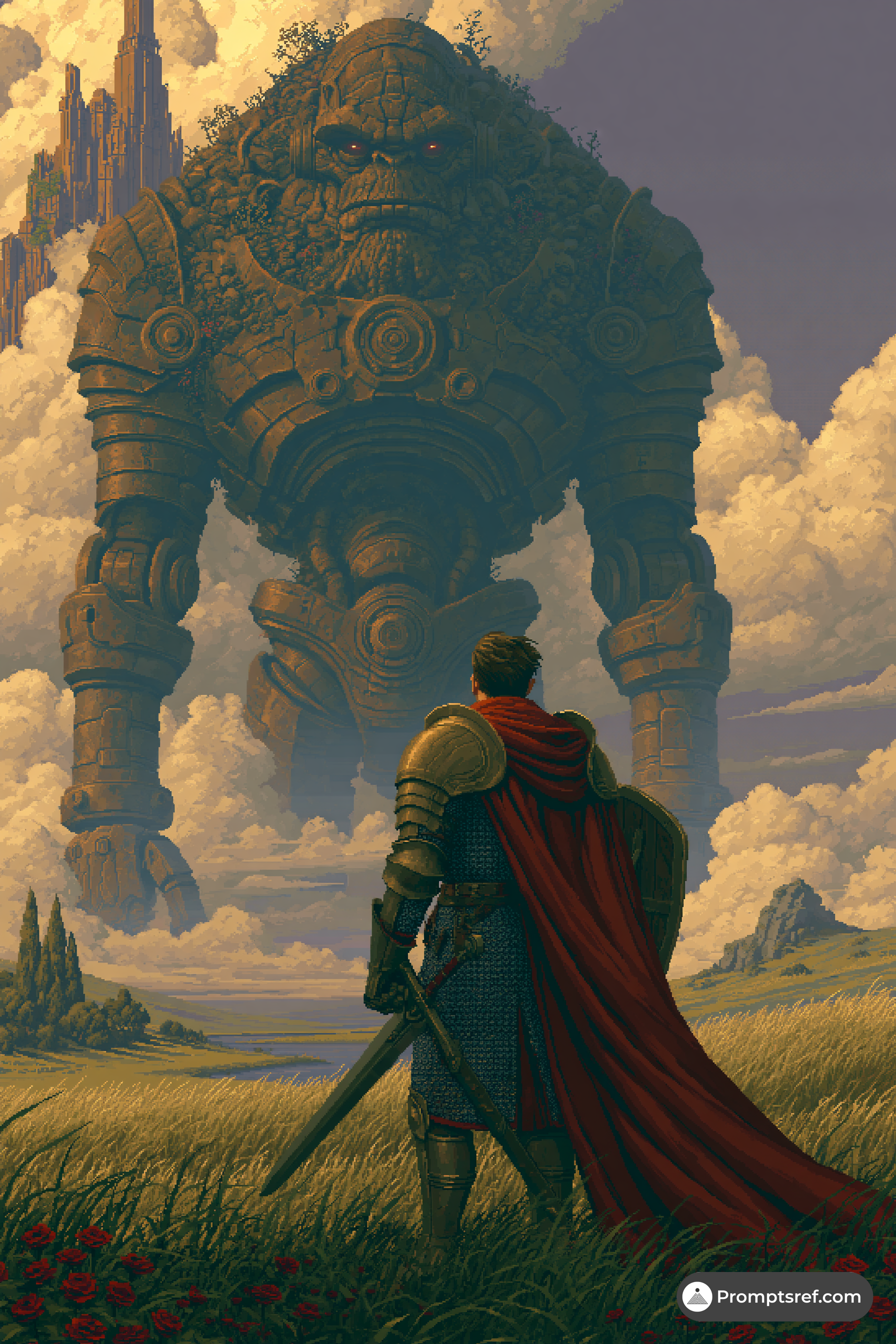Knight Facing a Friendly Iron Golem
