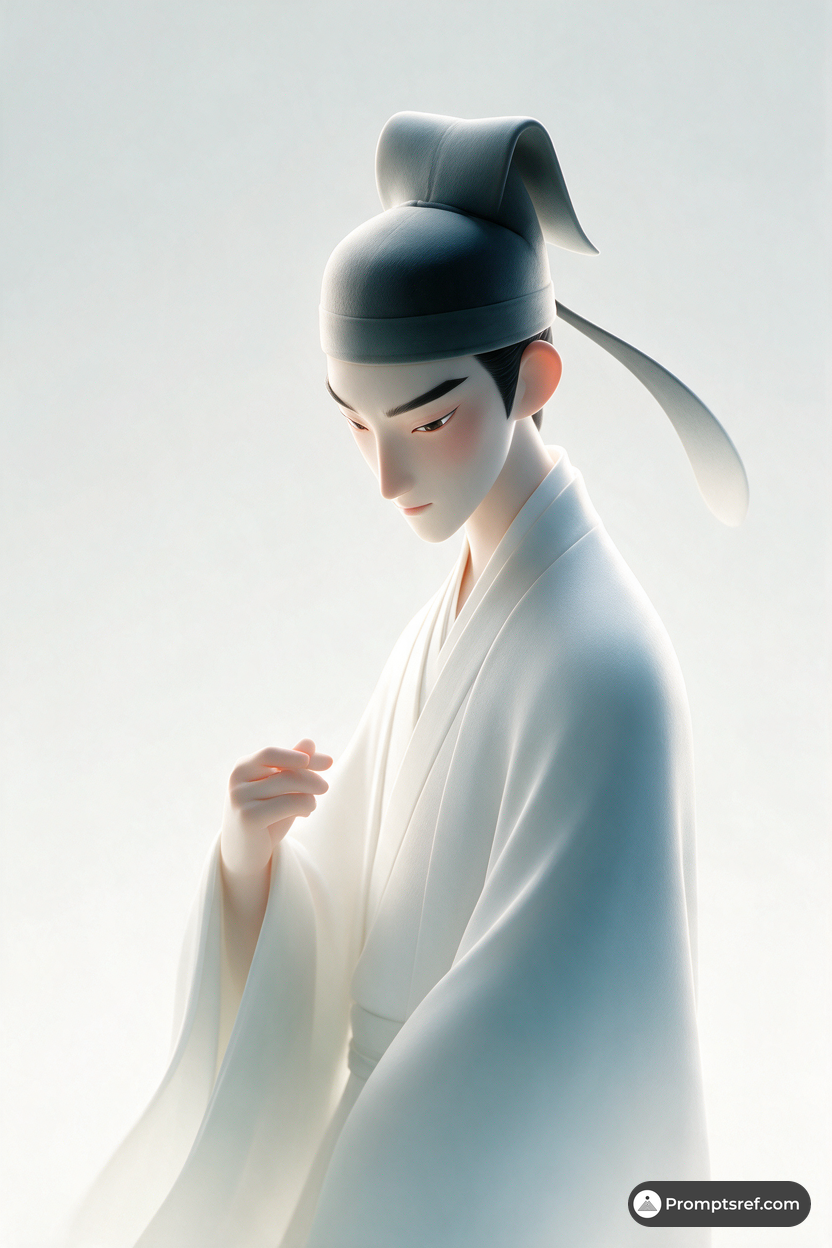 White-Robed Scholar in Eastern 3D