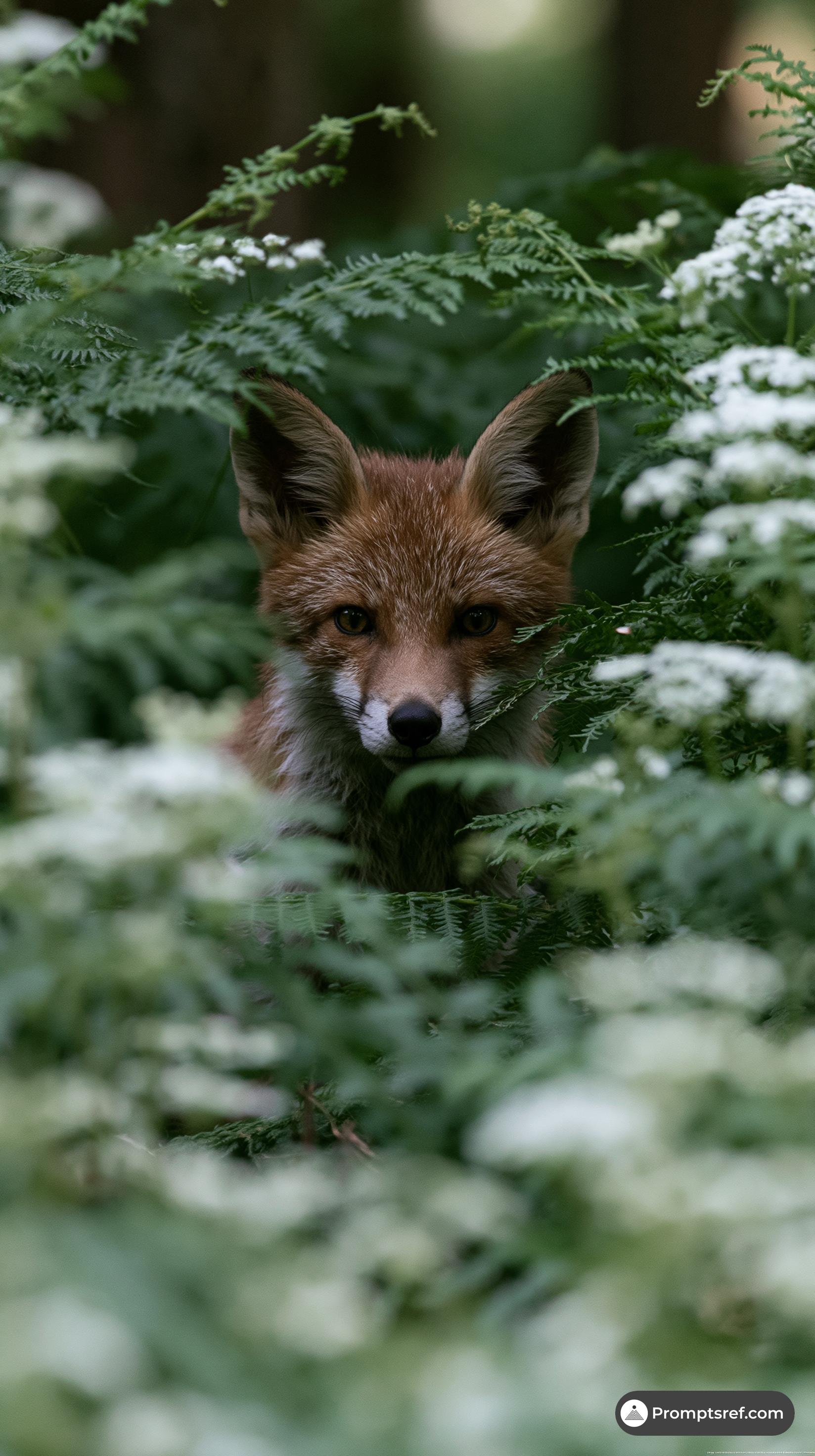 Red Fox Among Sunlit Ferns