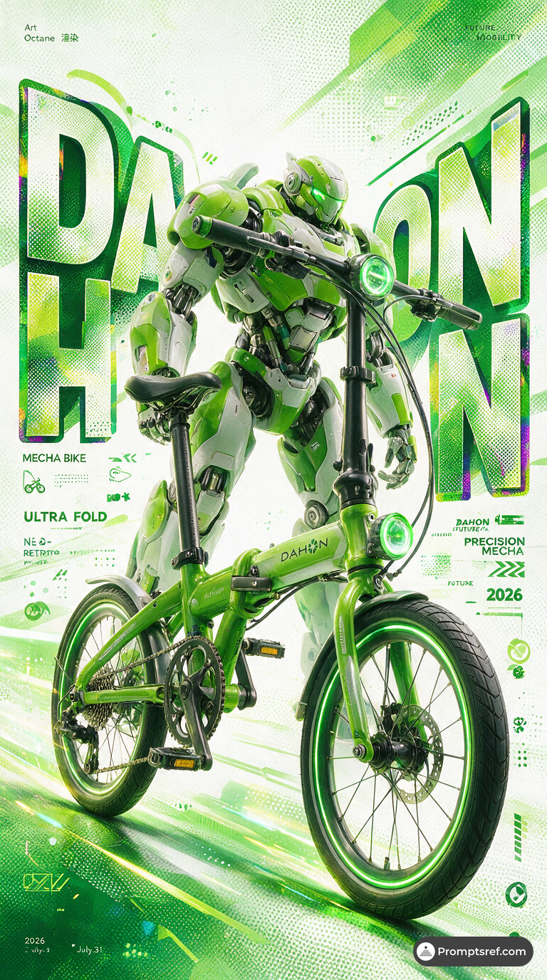折りたたみ自転車メカの未来派ポスター