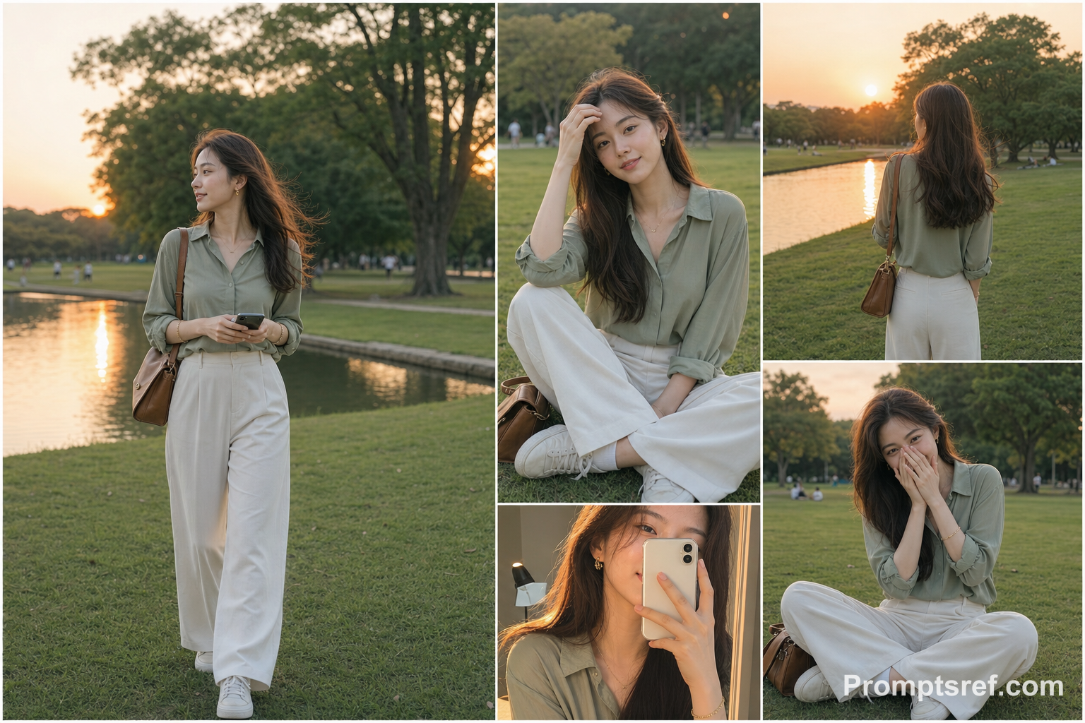 Golden-Hour Park Fashion Collage