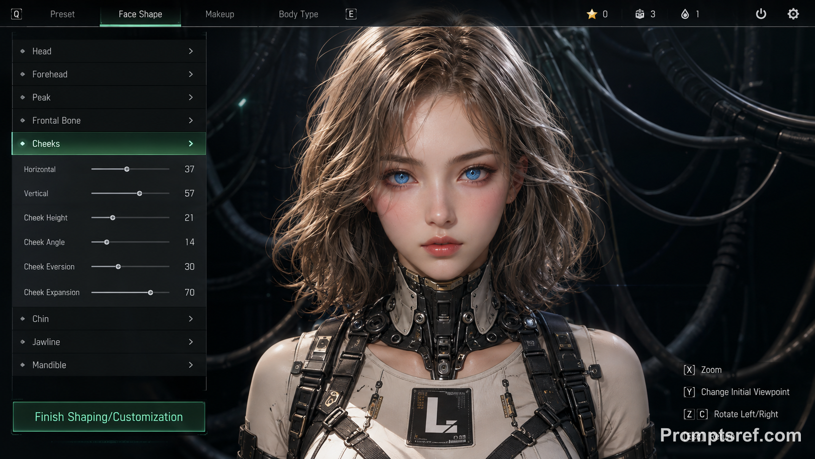 Écran de création de personnage cyberpunk