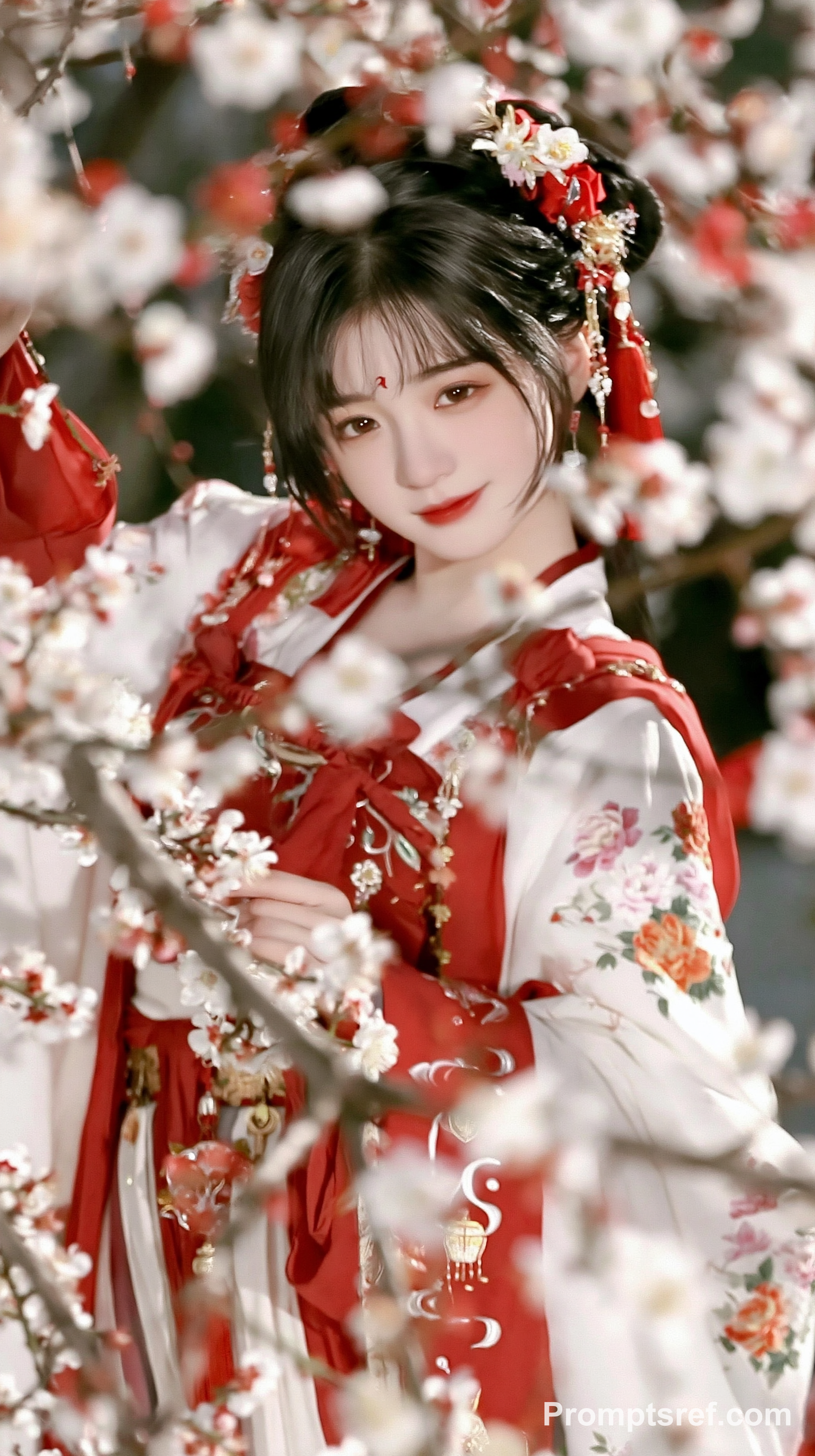 Young Woman Under Peach Blossoms
