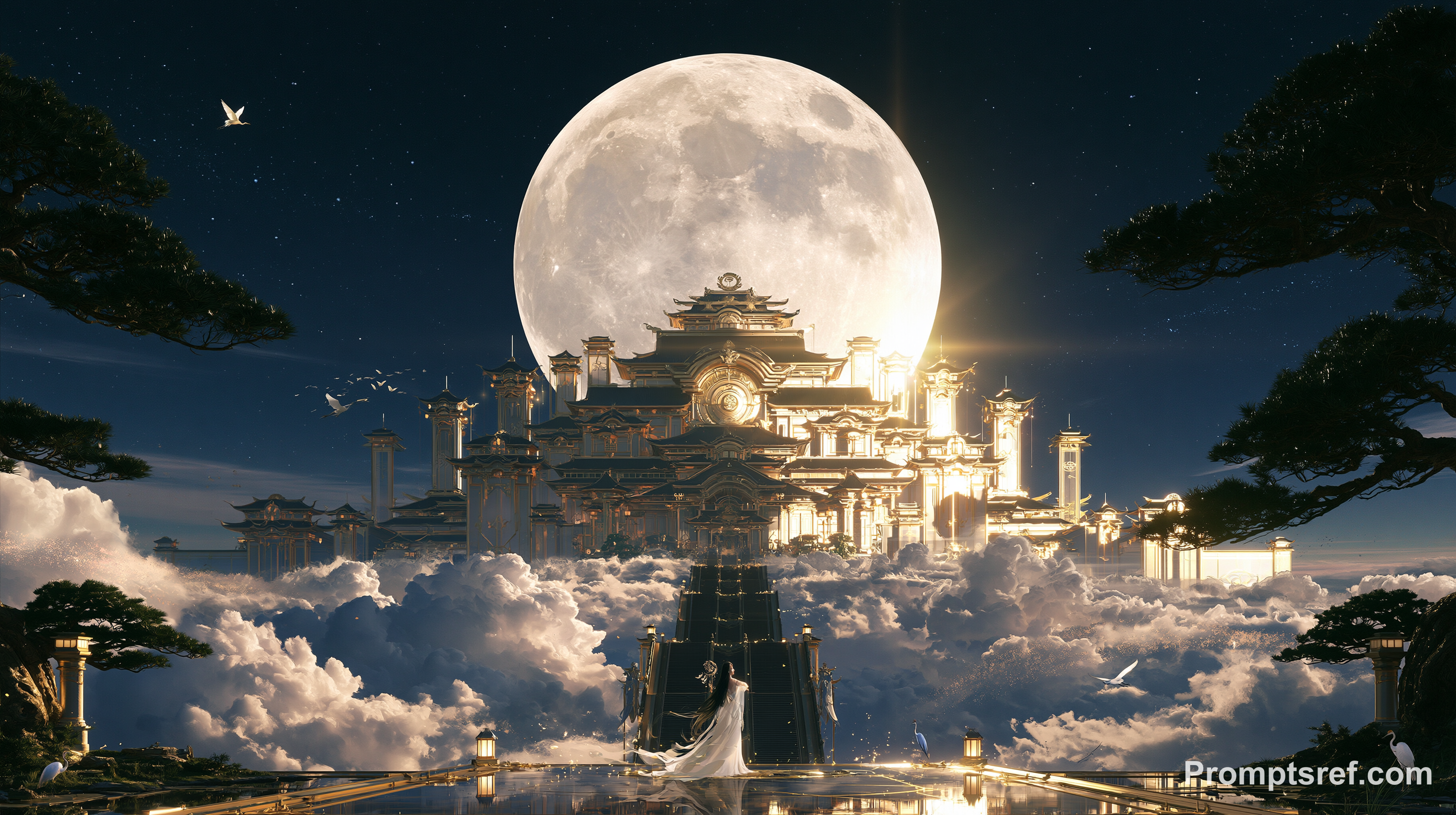 Giant Moon over a Tang Fantasy Realm
