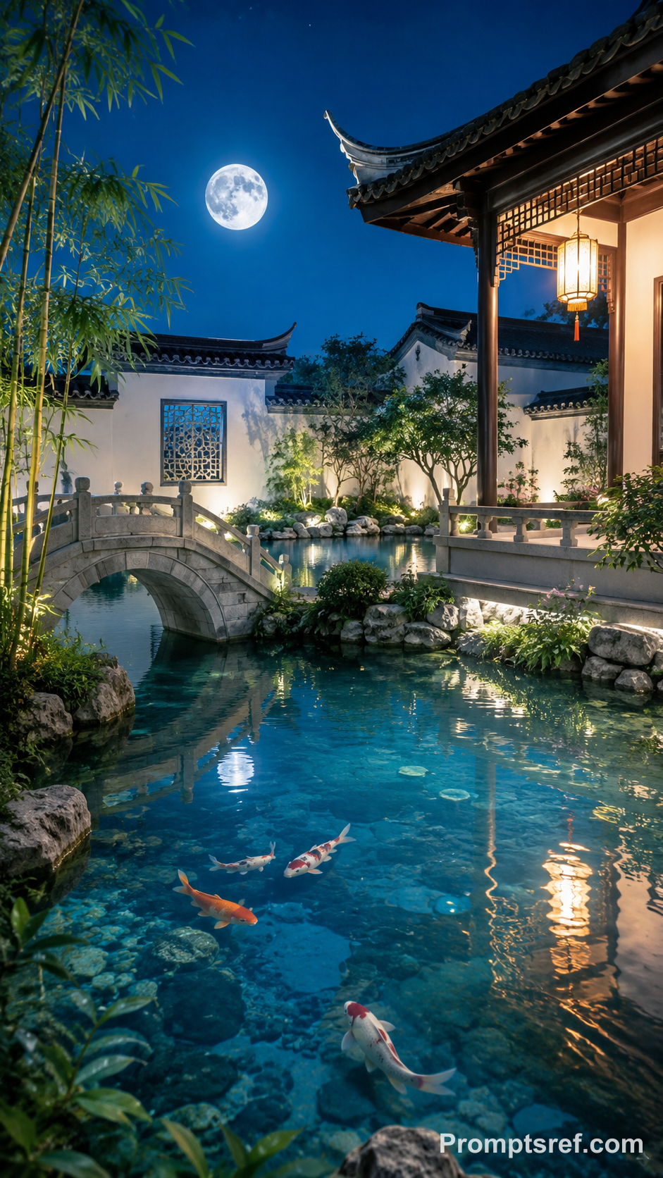 Moonlit Jiangnan Koi Garden