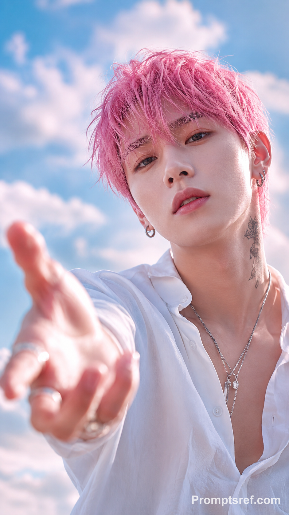 Pink-Haired Man Under a Blue Sky