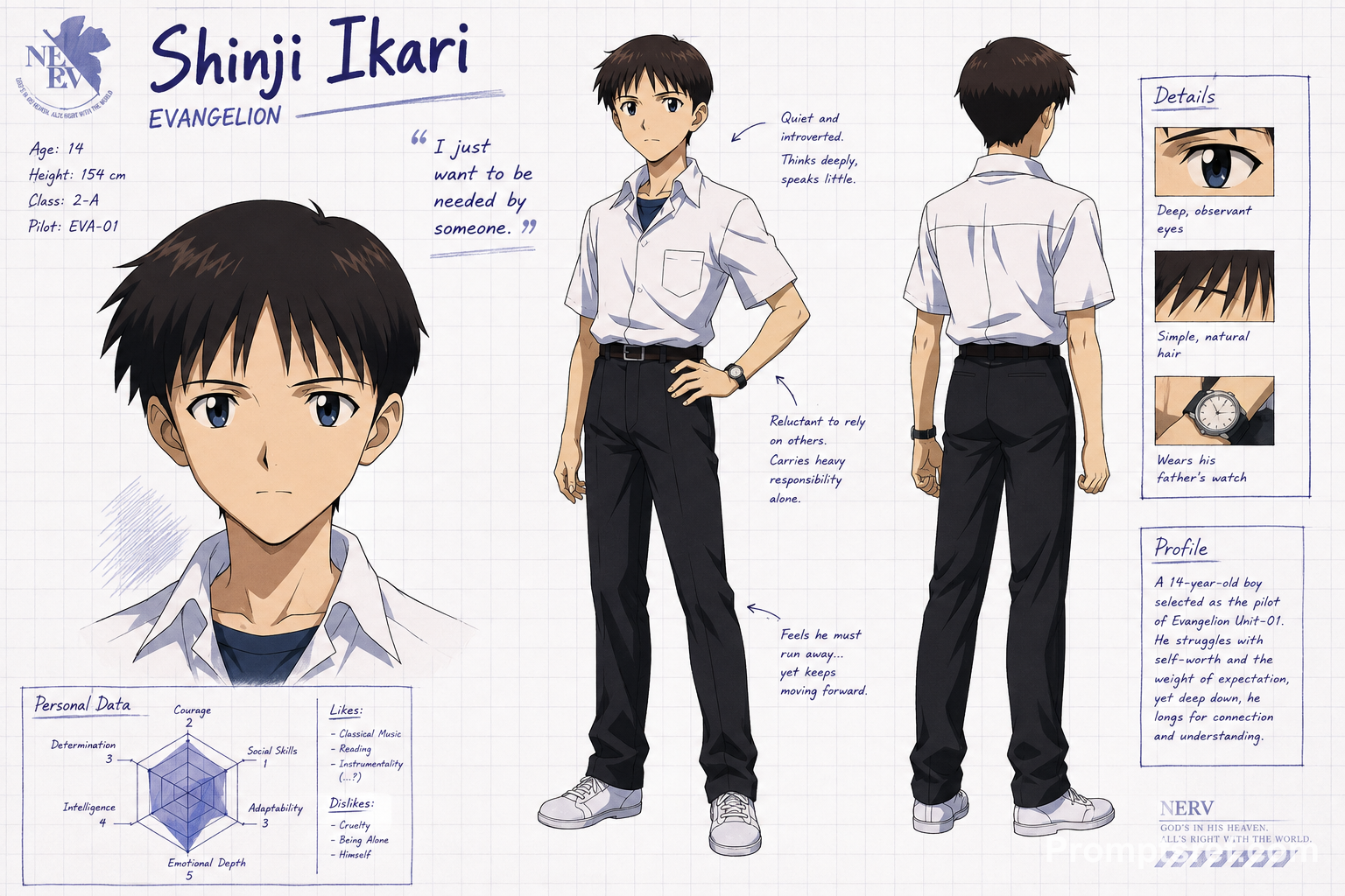 Shinji in a Fate-Style Character Sheet