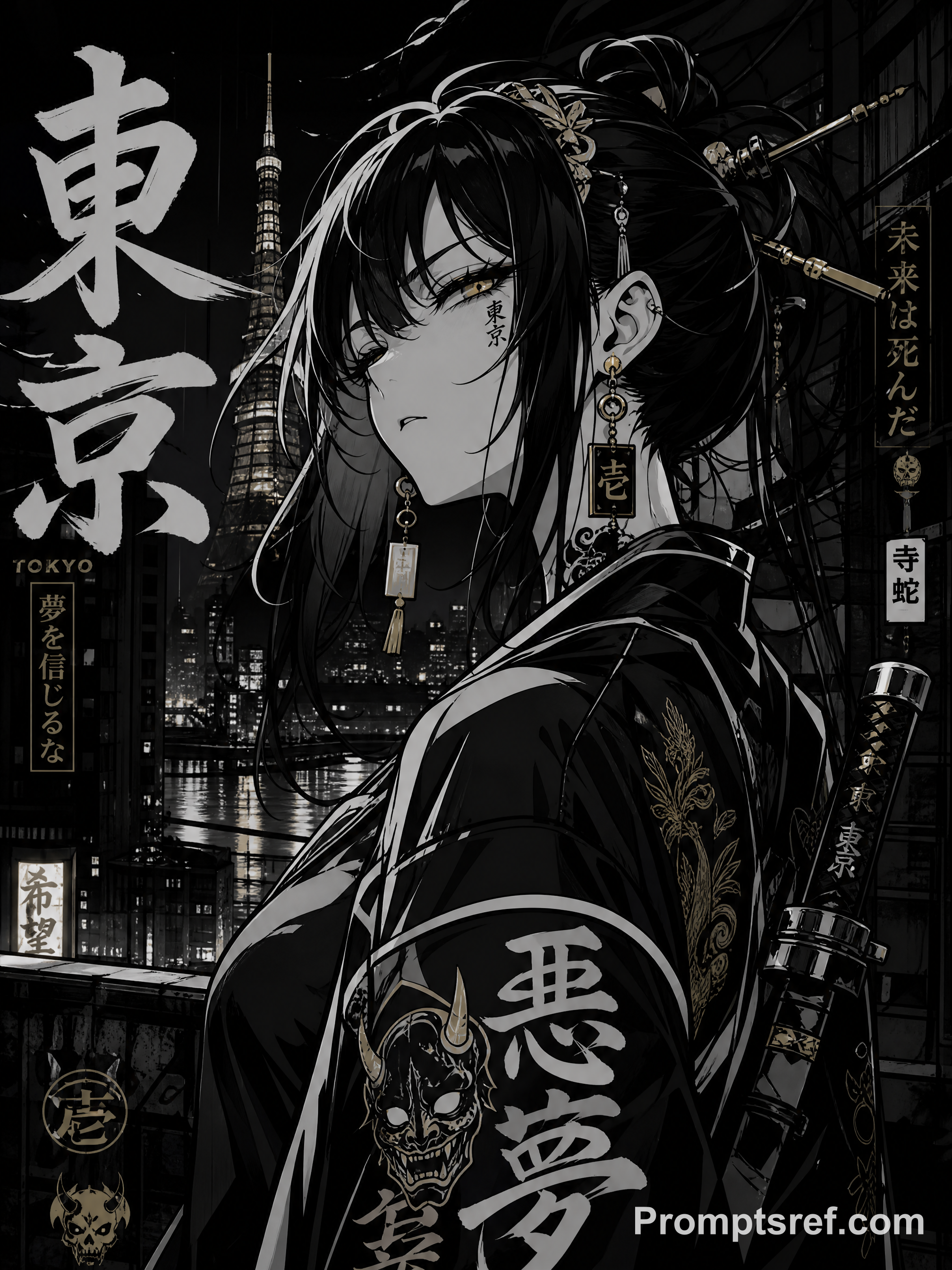 Black-and-Gold Tokyo Anime Warrior