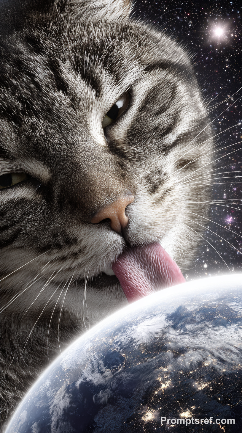 Gato cósmico lamiendo la Tierra