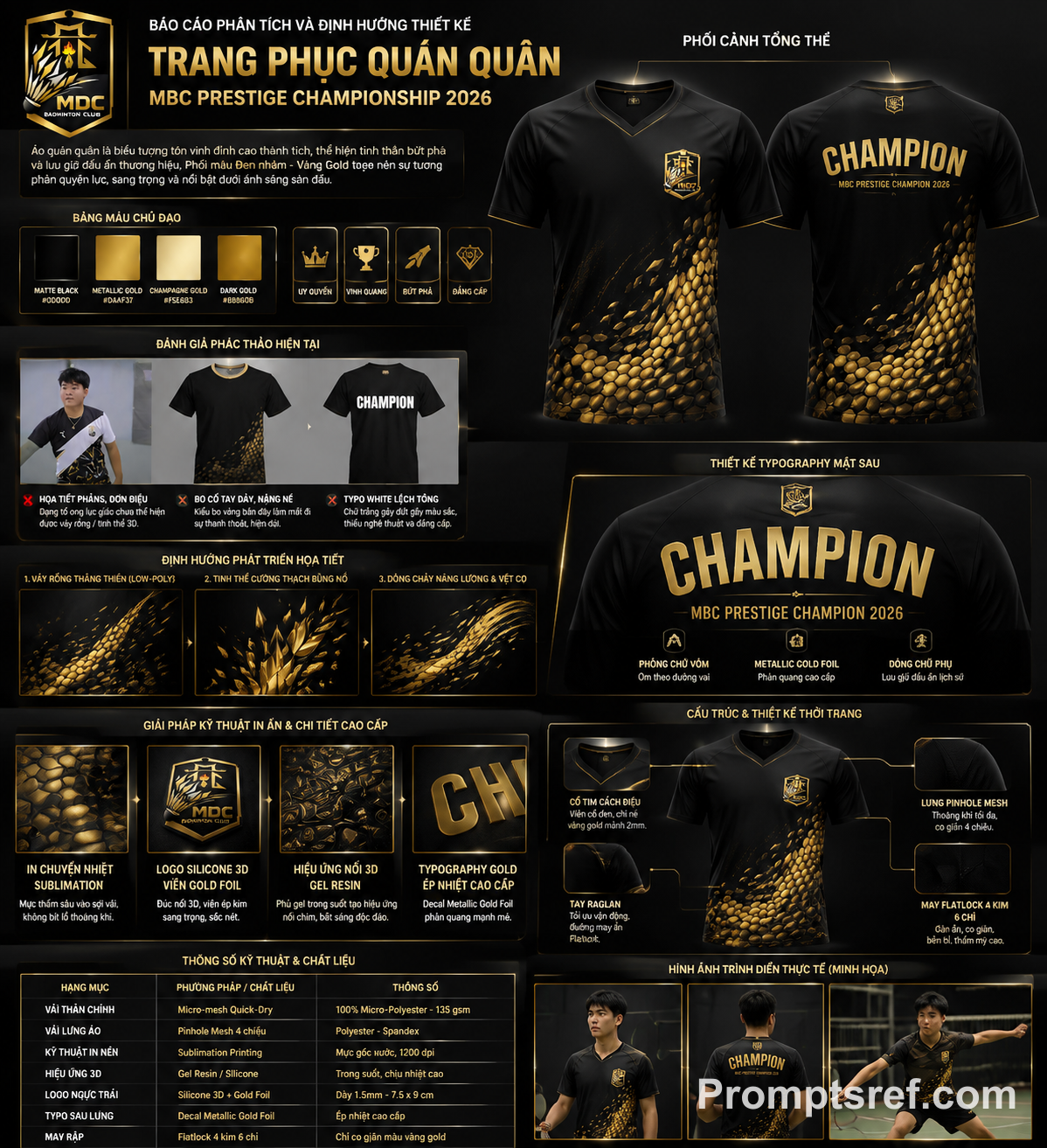 Camiseta negra y dorada de campeón de bádminton