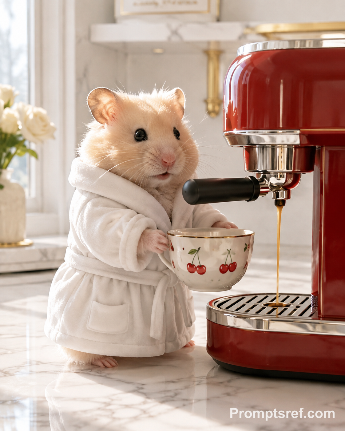 Hamster Barista in a Bathrobe